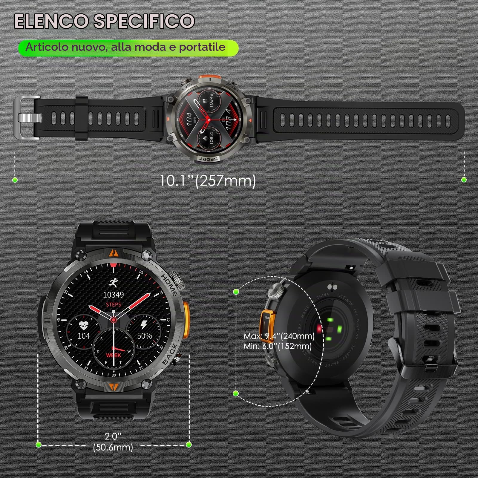 Smartwatch Militare Uomo Orologio Impermeabile 3ATM con Torcia LED | 1,45" HD Rugged Smartwatch Militare con Chiamate, Orologio Fitness con 110+ Modalità Sport Notifiche WhatsApp per Android iOS