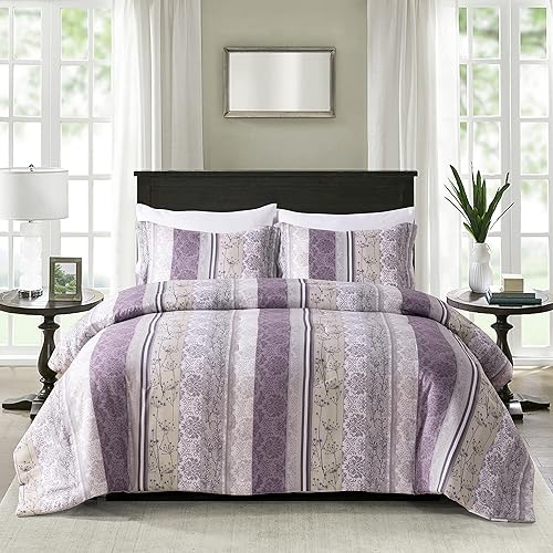 Miniatura 1 de Sunshine Nicole Juego de edredón de microfibra cepillada suave, 7 piezas, tamaño Queen, con relleno de poliéster suave ligero, estampado floral