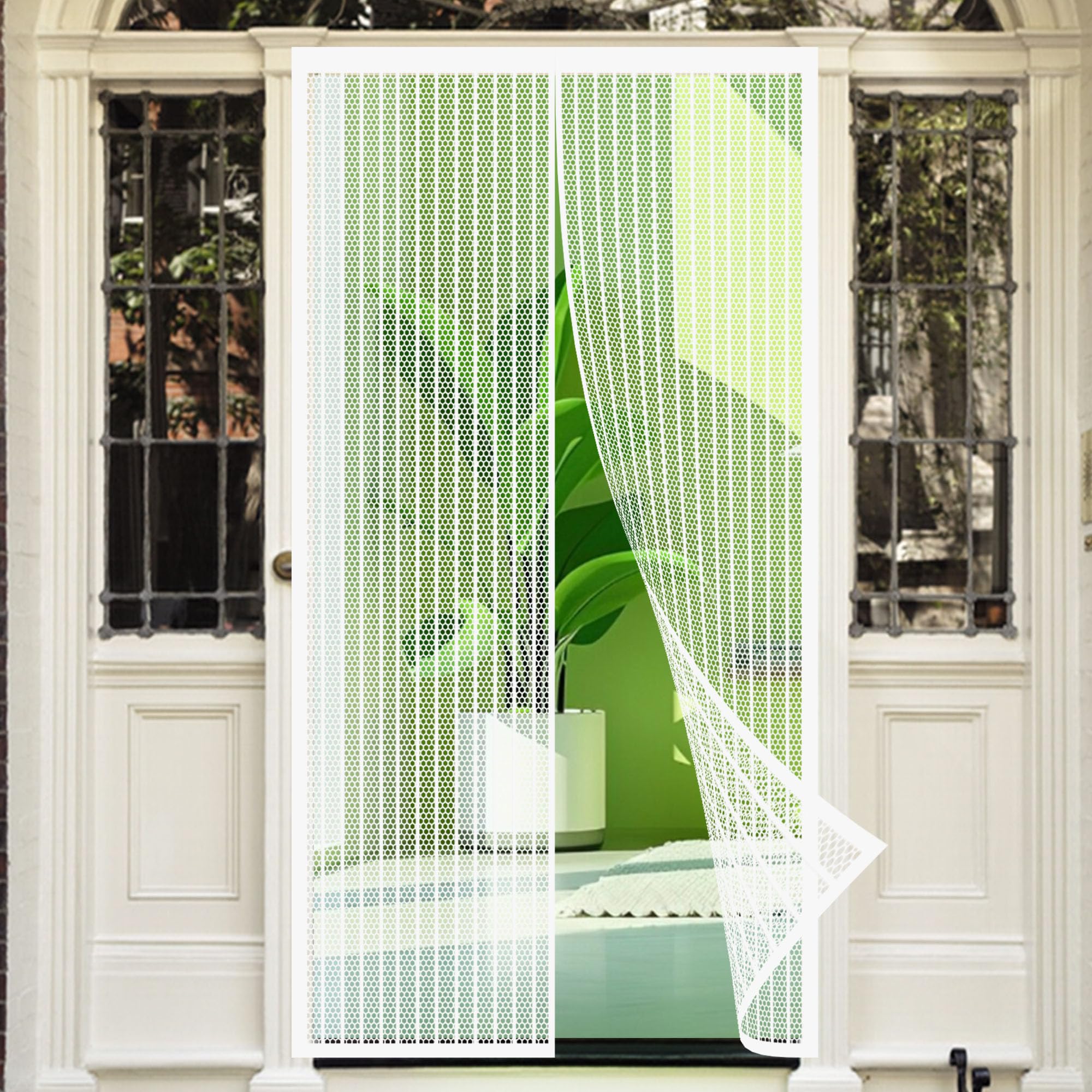 Magnetic Fly Screen for Doors 116 x 200 cm Insect Mesh for Keeping Out Flies & Bug No Drilling Powerful Magnets for Balcony, Terrace, Cellar, Bedroom and Sliding Doors, White