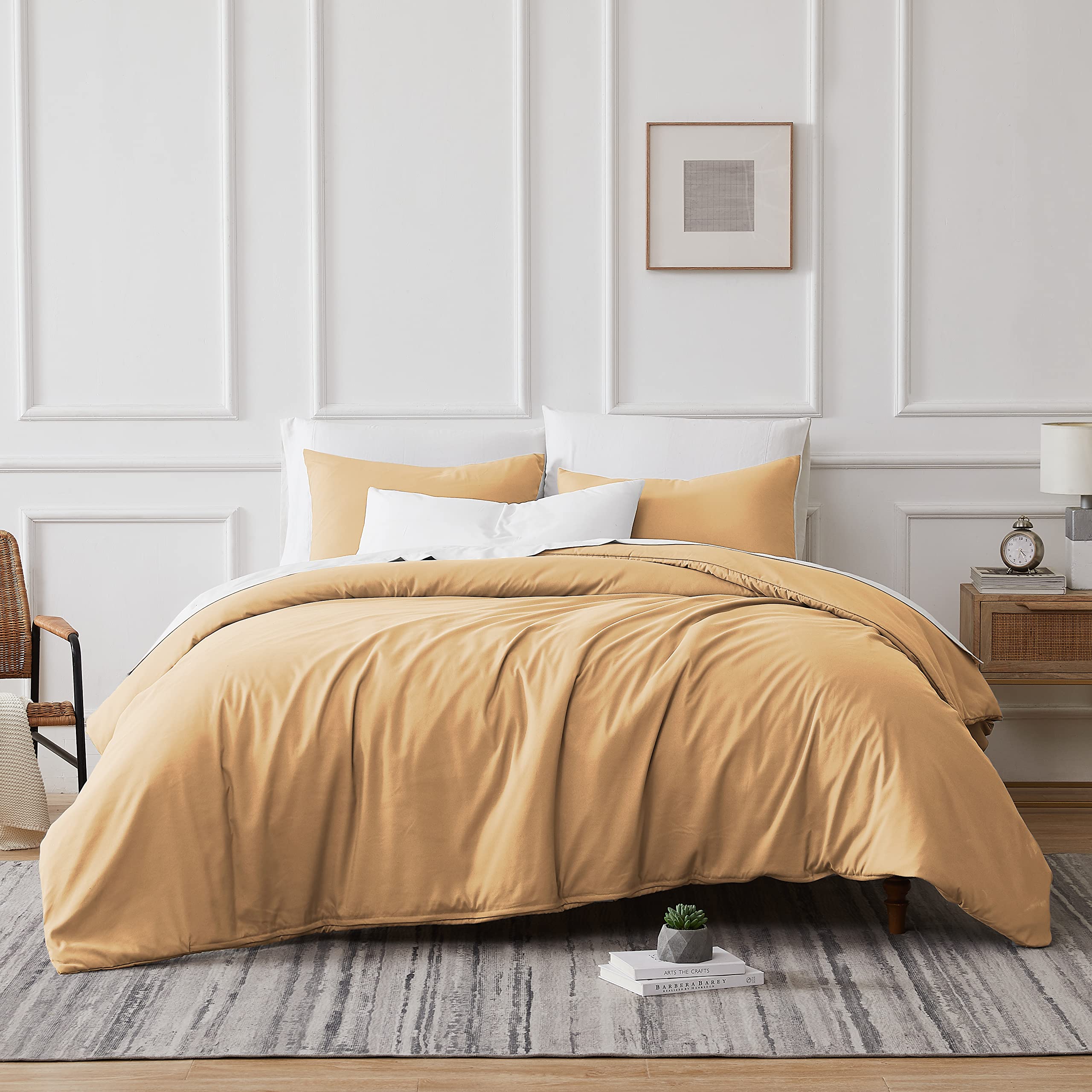 Southshore Fine Living, Inc.Oversized XL/Twin Duvet Cover Set Ultra-Soft Brushed Microfiber Comforter Cover Zipper Closure Includes 1 Twin Duvet & 1 Pillow Sham Wrinkle-Resistant, Gold