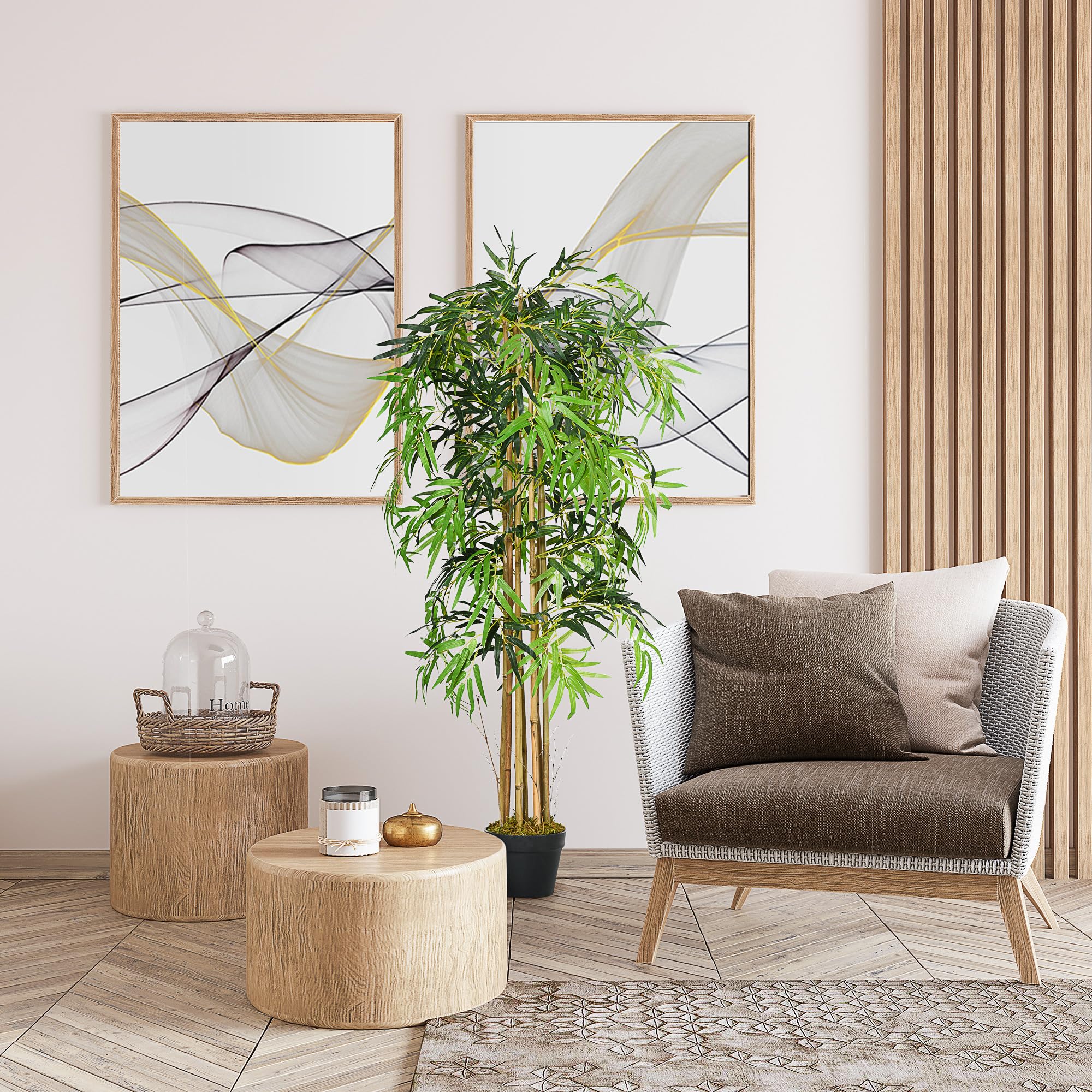 Outsunny Bambù Artificiale Alto 150cm con Vaso Pianta Artificiale Verde | da Interno, Decorativa Realistica, per Casa, Ufficio, Esterno, Giardino