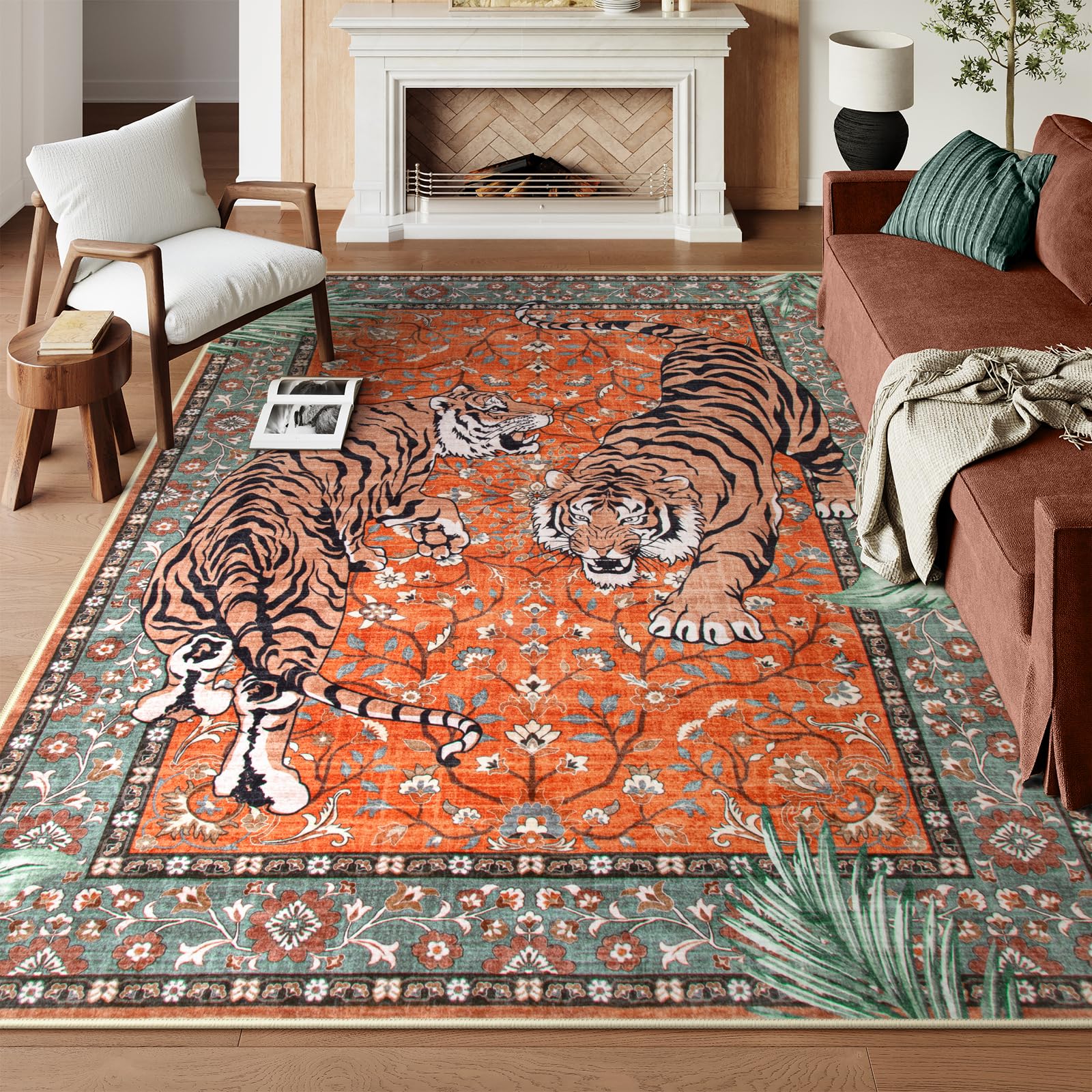 Moynesa Tiger Washable Area Rug
