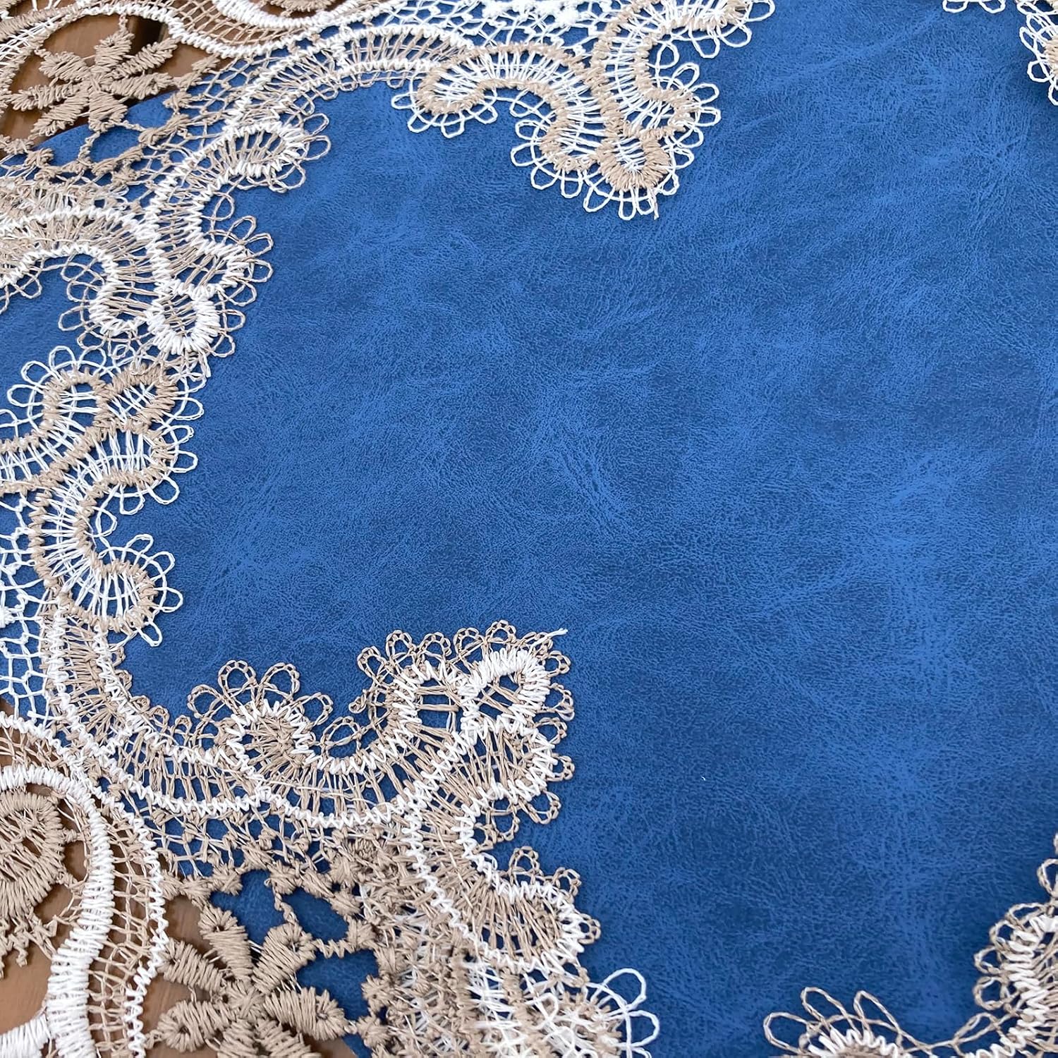 Hsvanyr Blue Lace Rectangular Table Runner Dresser Scarf Doilies Dresser Top Protector Elegant Tablecloths Cover for Parties Banquet 15inch by 110inch Anniversary Housewarming Gift with Tassel