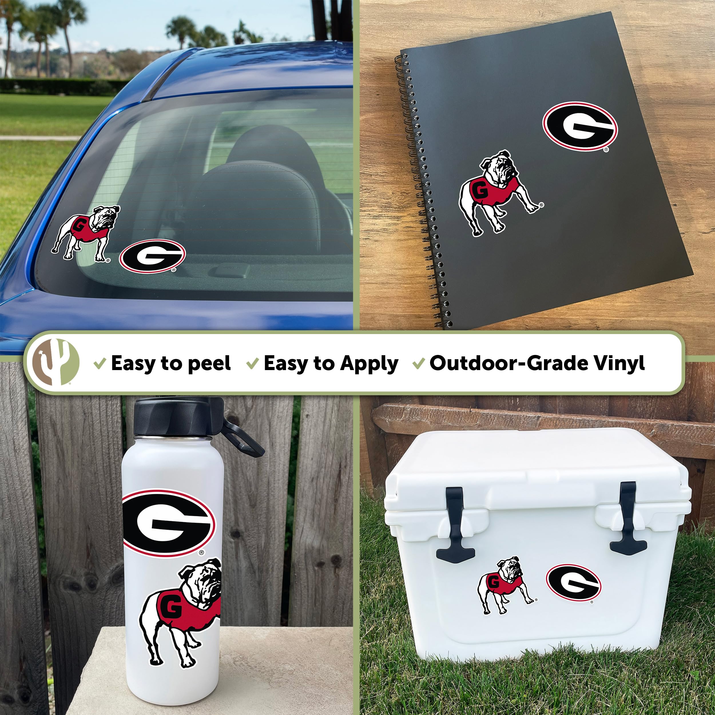 Desert Cactus University of Georgia Sticker Bulldogs UGA Dawgs Vinyl Decal Laptop Water Bottle Car Scrapbook Sheet (4 Inch Set VB)