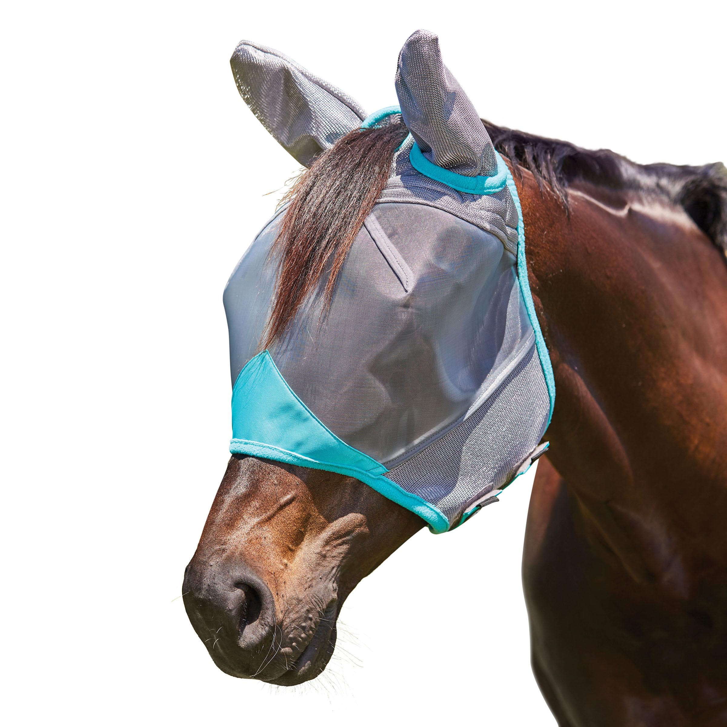 WeatherBeeta ComFiTec Deluxe Fine Mesh Mask with Ears, Grey/Turquoise, Small Pony