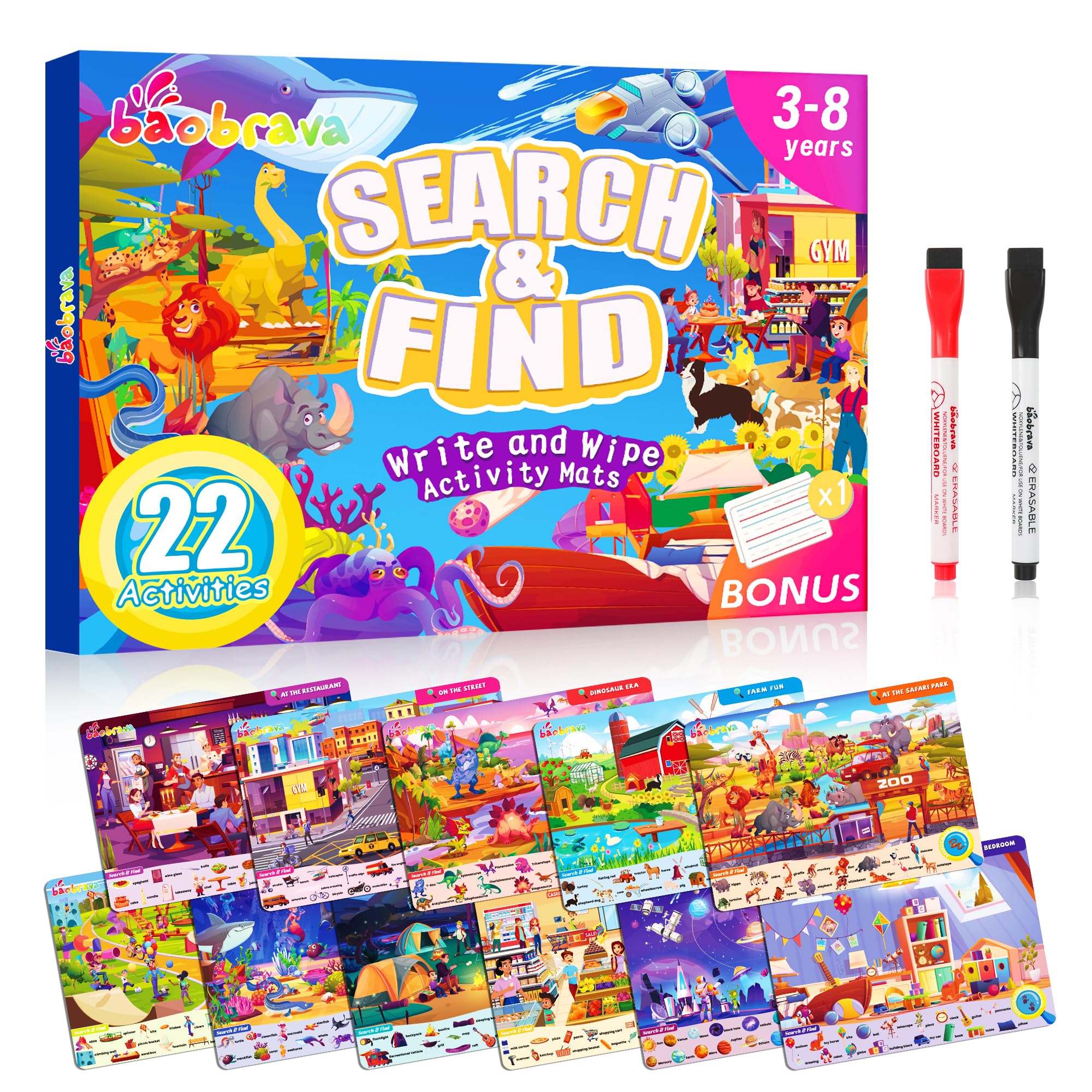 Search and Find Books for Kids 3-8 - 22 Travel Games for Car and Airplane, Preschool Learning Activities, Road Trip Activities for Toddlers, Birthday Gift for Kids