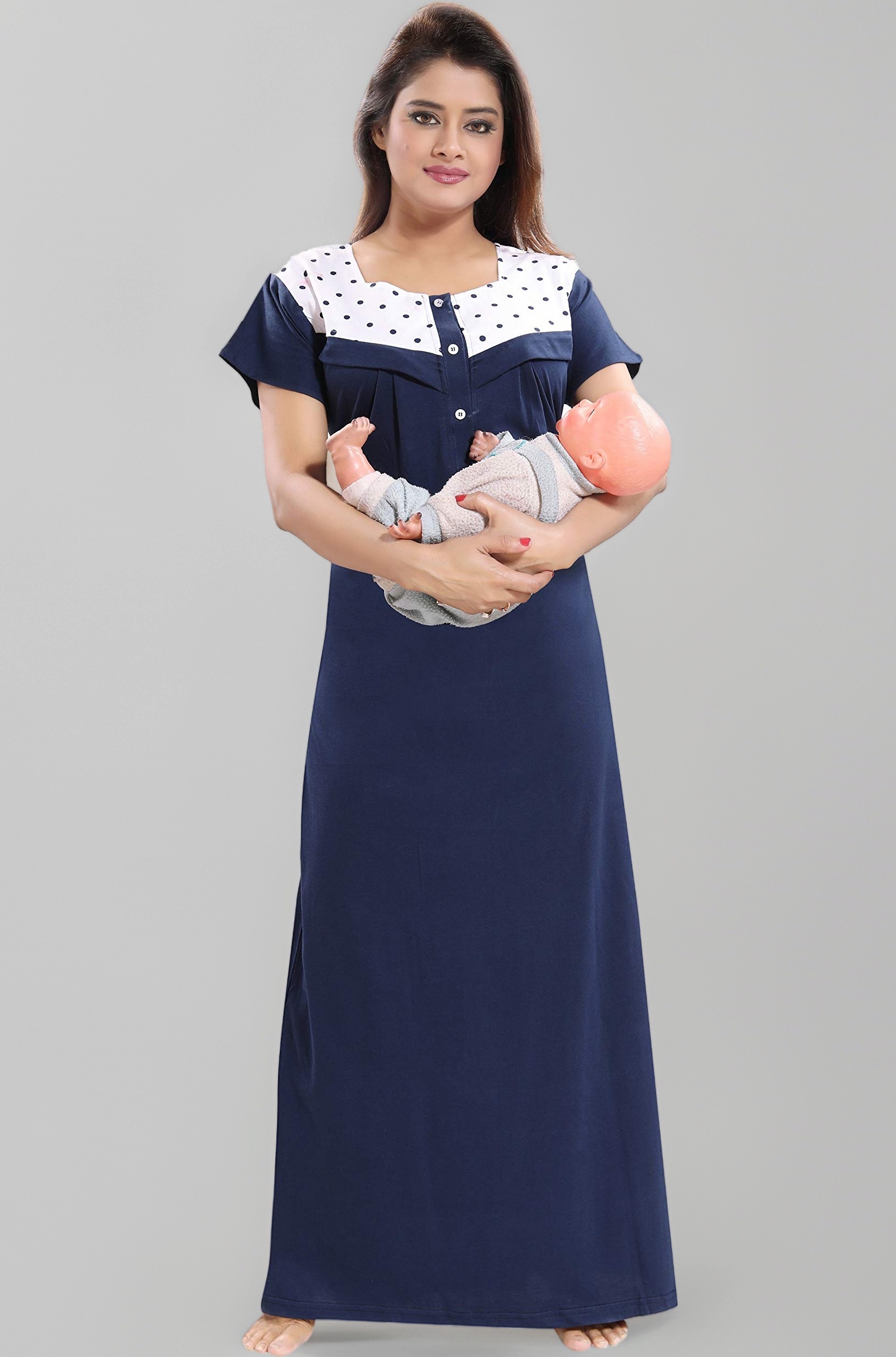 Fambe Women's Full Length Cotton Nursing and Maternity Nighty - Value Combo Pack of 2