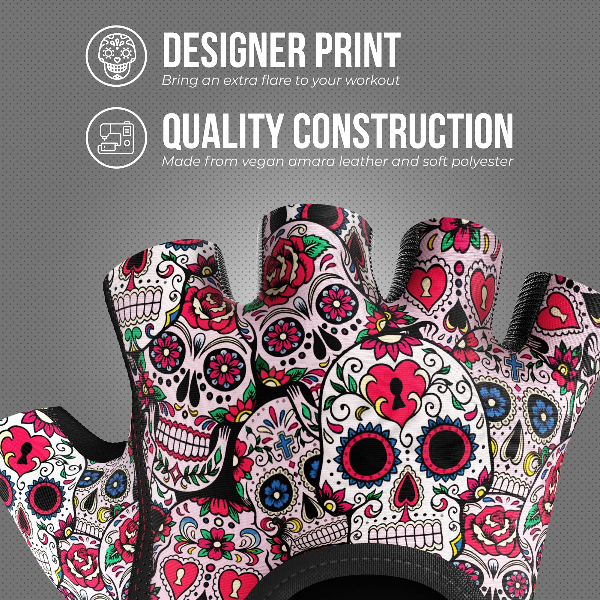 Contraband Pink Label 5237 - Guantes de musculación para mujer con diseño de calaveras (par), Medium, Blanco