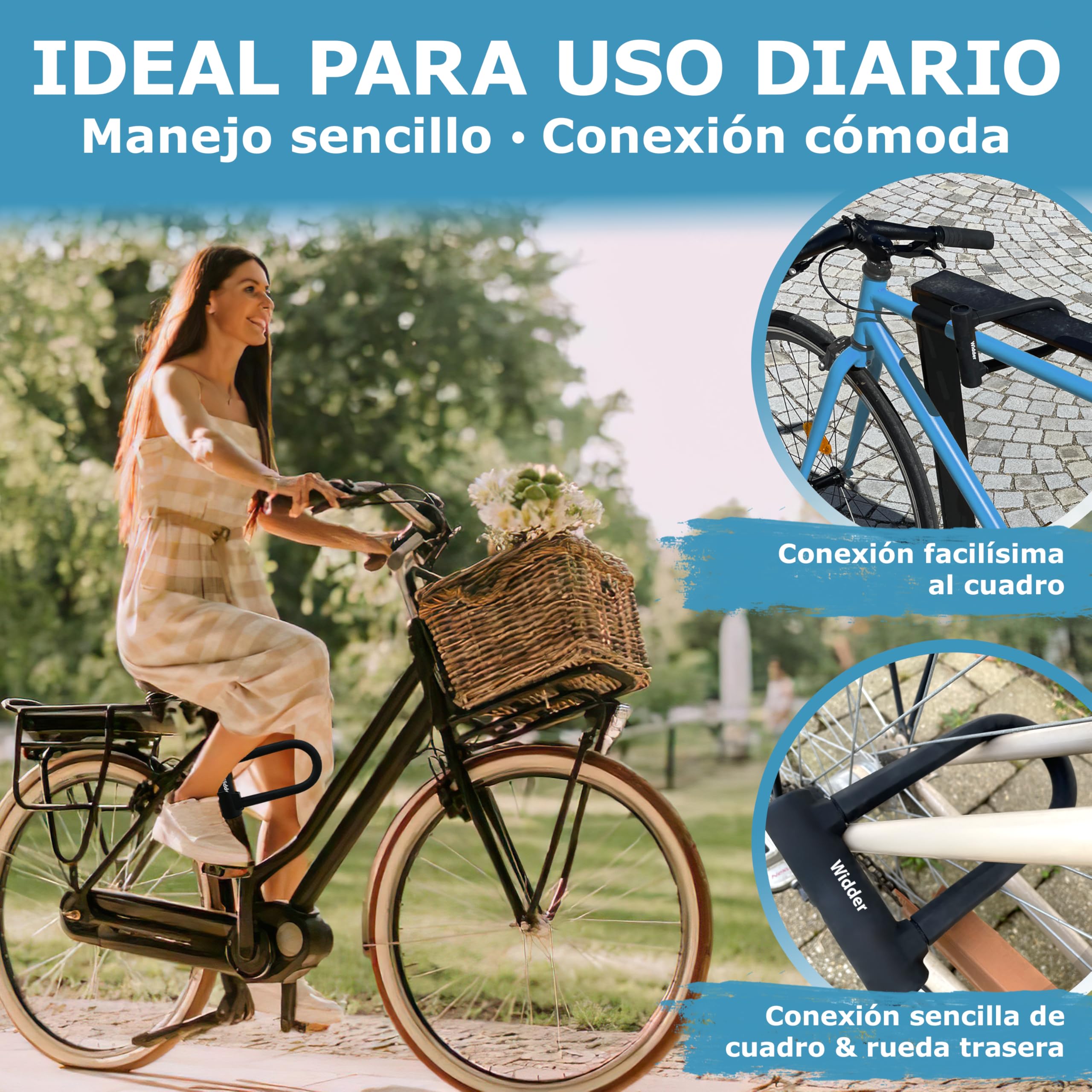 WIDDER pequeño antirrobo de horquilla bici [Candado alta seguridad, 800g] horquilla de acero macizo 14 mm, antirrobo U de alta seguridad, soporte & 3 llaves, e‑bike, e‑scooter, bici de carretera
