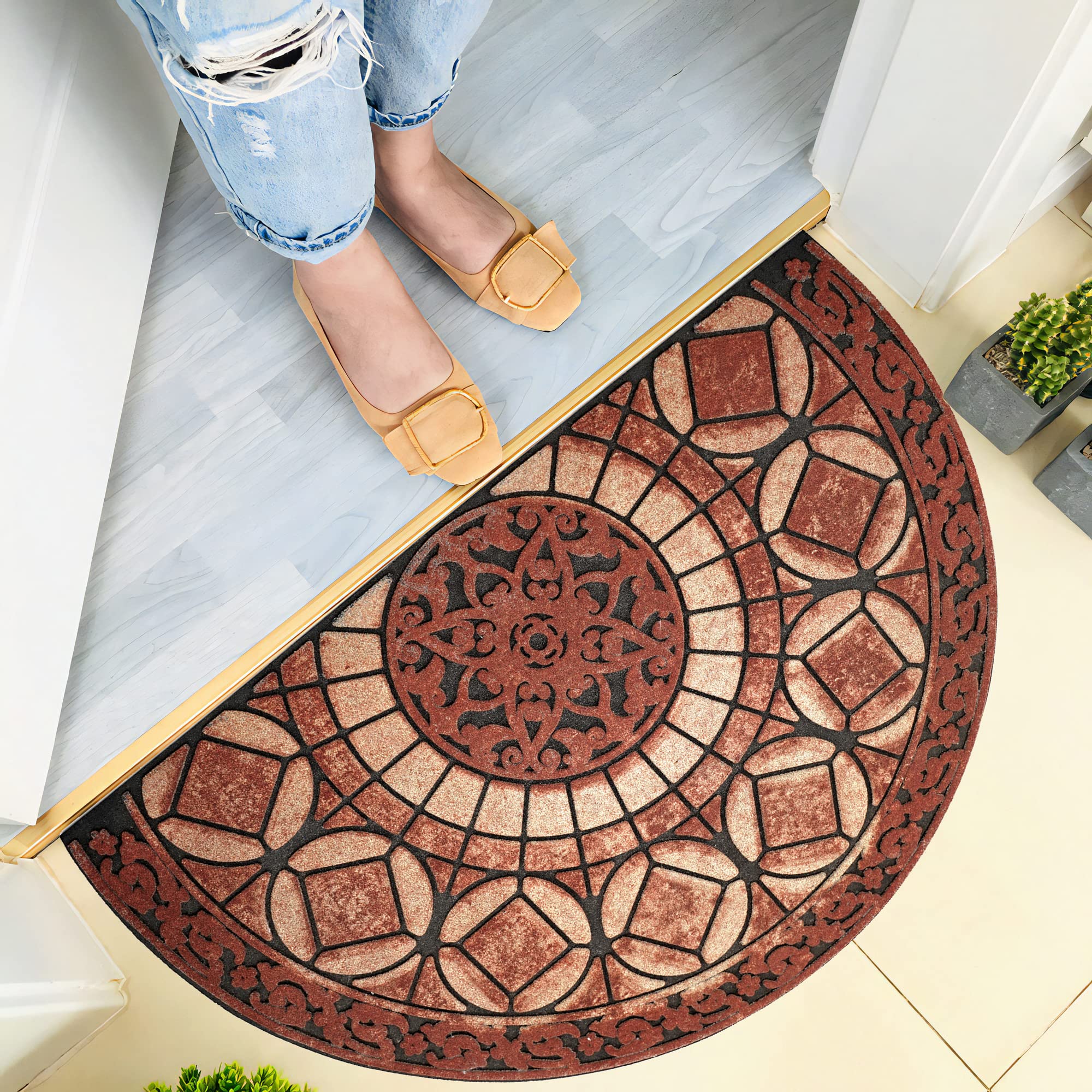 MANO Front Door Mat Outdoor Entrance, Heavy Duty Doormat Half Circle