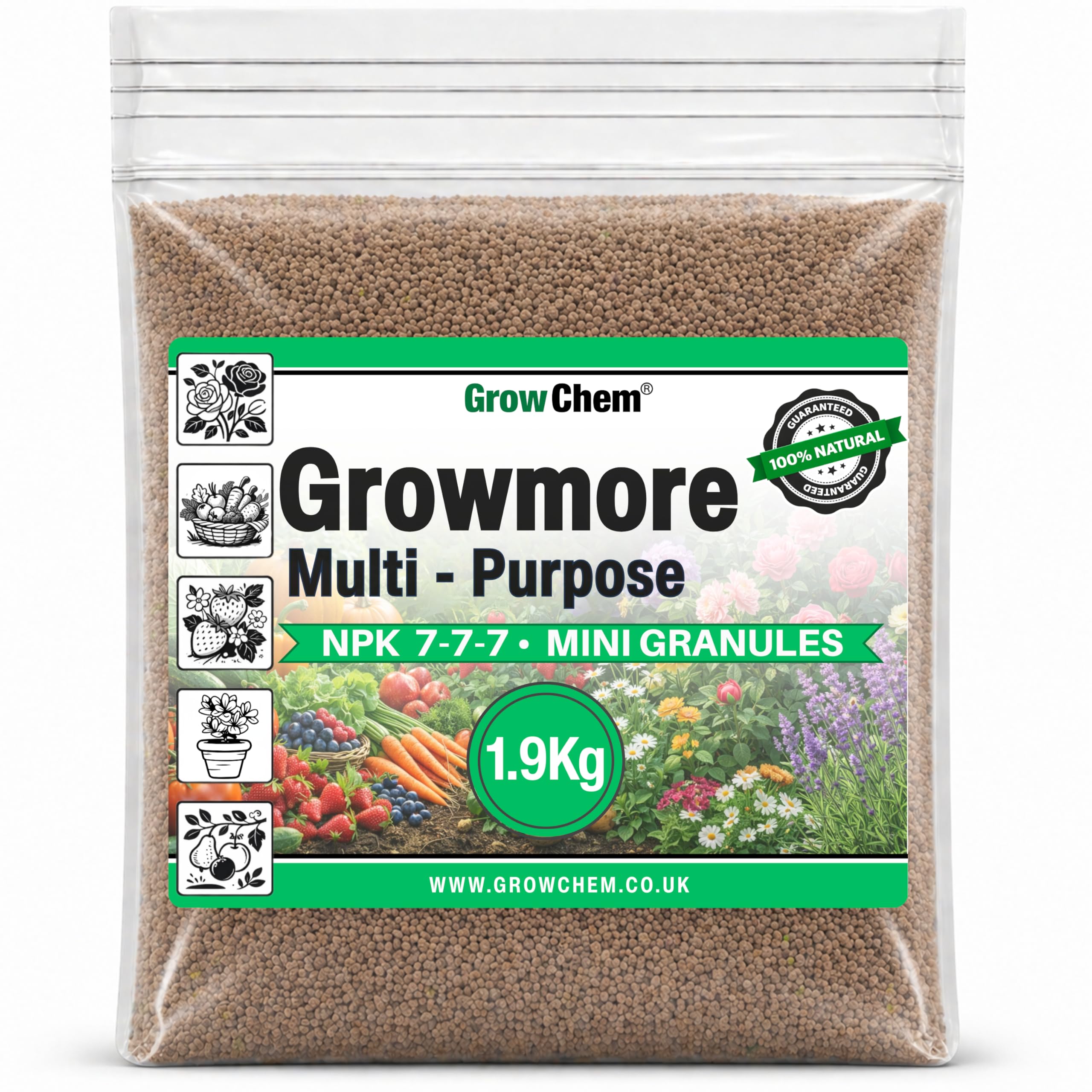 Grow Chem Growmore Fertiliser (1.9KG Bag) Multi-Purpose Plant Food Granules - NPK 7-7-7 Nourishes Plants with Essential Nutrients – Suitable for All Plant Types - Garden — image 1