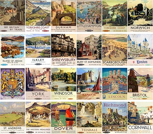 Miniatura 2 de Postales Vintage 24 piezas Ferrocarriles Británicos Vintage Viajes Carteles Anuncios