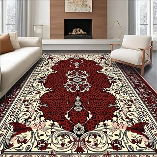 Ultra Soft Area Rug 4x6, Leopard Mirage with Art Nouveau Scrollwork, Non Slip, Stain Resistant, Washable Area Rugs for Living Room, Bedroom(Red, 4x6)