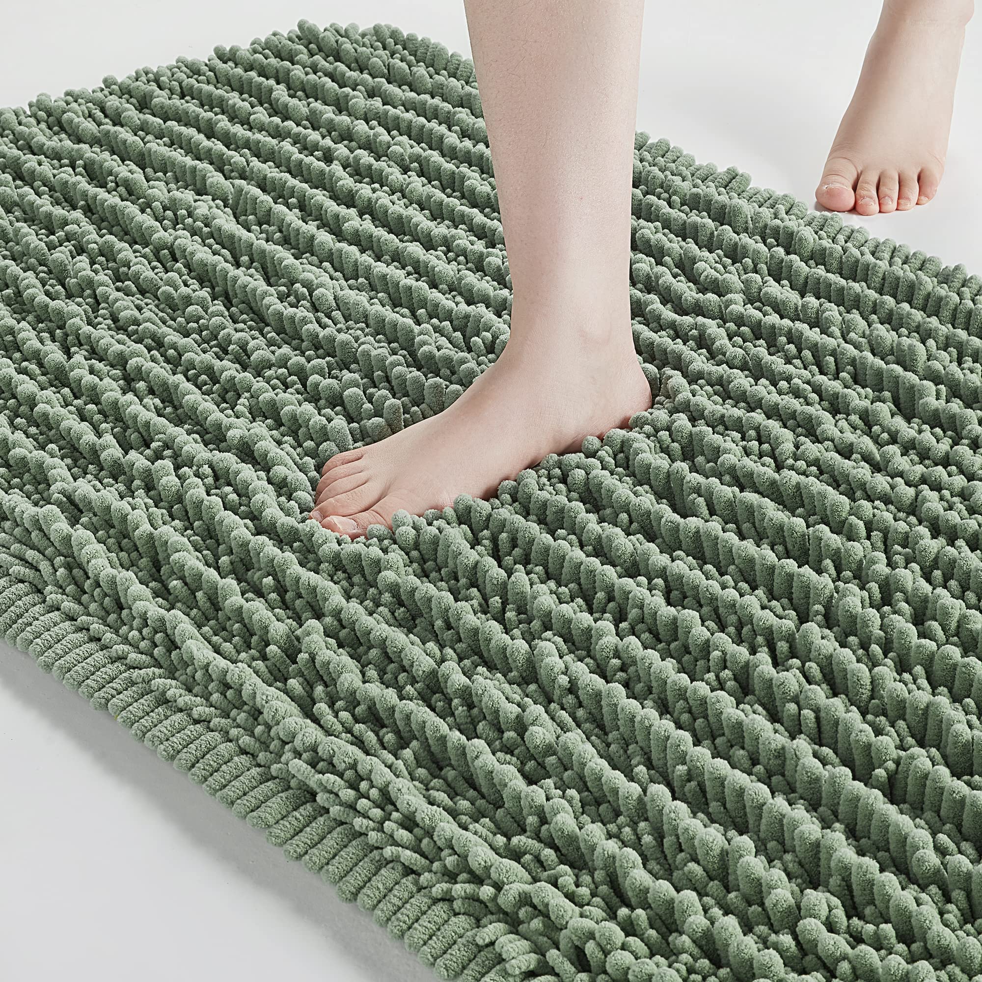 FLOLEOPA Weiche Plüsch-Mikrofaser-Badezimmerteppiche, saugfähig, rutschfest, maschinenwaschbar, trockene Badematten für Badewanne, Dusche und Badezimmer, Bodenmatten (43,2 x 61 cm, Salbeigrün)