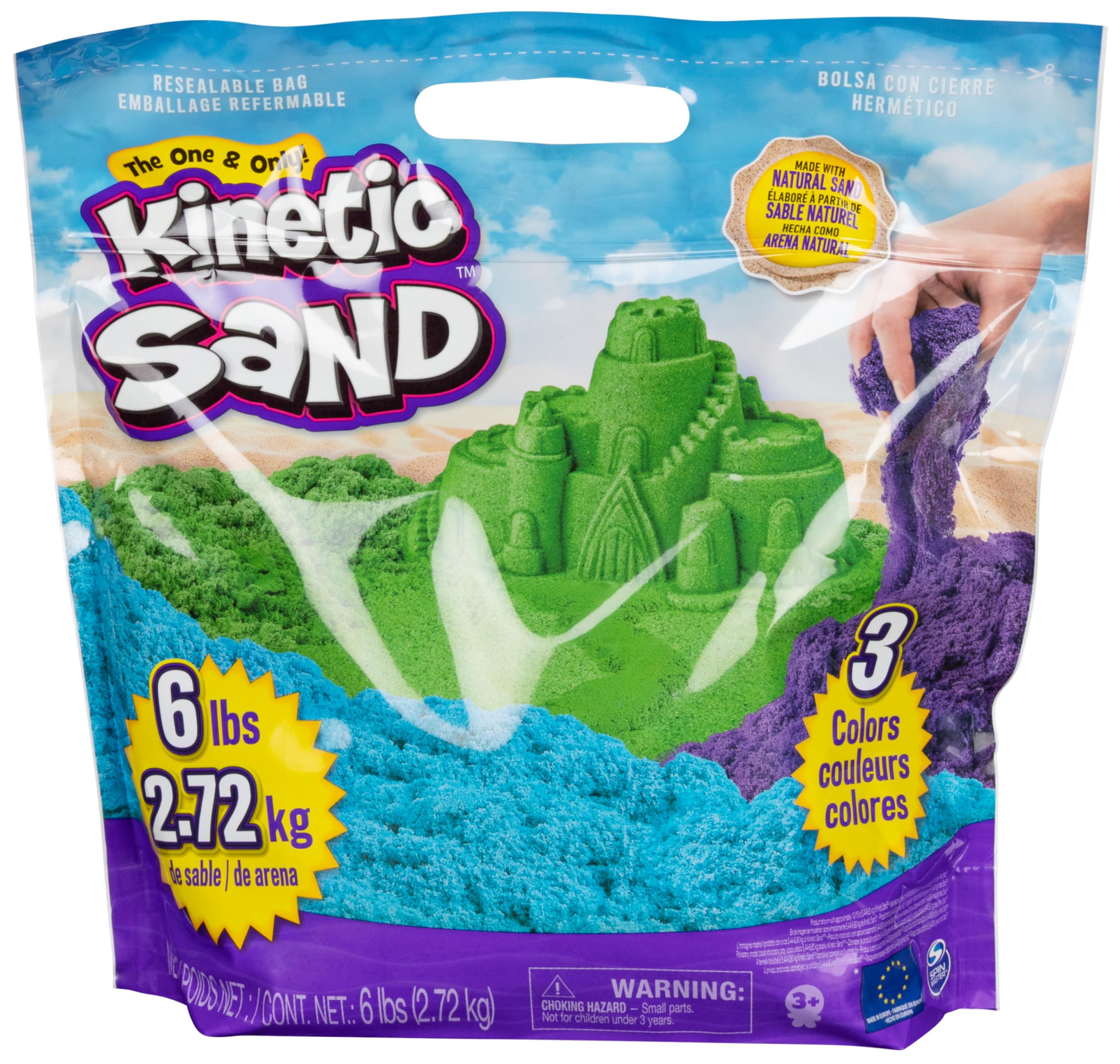Kinetic Sand, 6lb Mouldable Sensory Play Sand Amazon Exclusive 3-Colour Bundle Pack (Blue, Green, Purple) Only Available at Amazon!