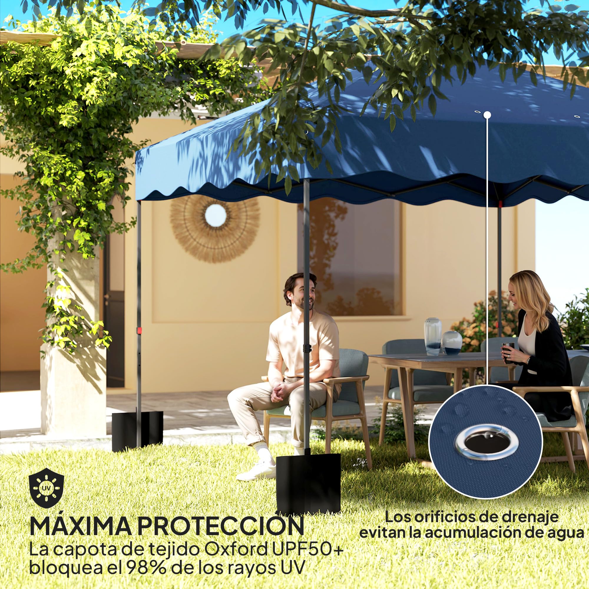 Outsunny Carpa Plegable Pop-up Gazebo 3x3 m Cenador Plegable con Protección UV 50+ Altura Ajustable Bolsa de Arena y Bolsa con Ruedas para Camping Fiestas Azul Oscuro