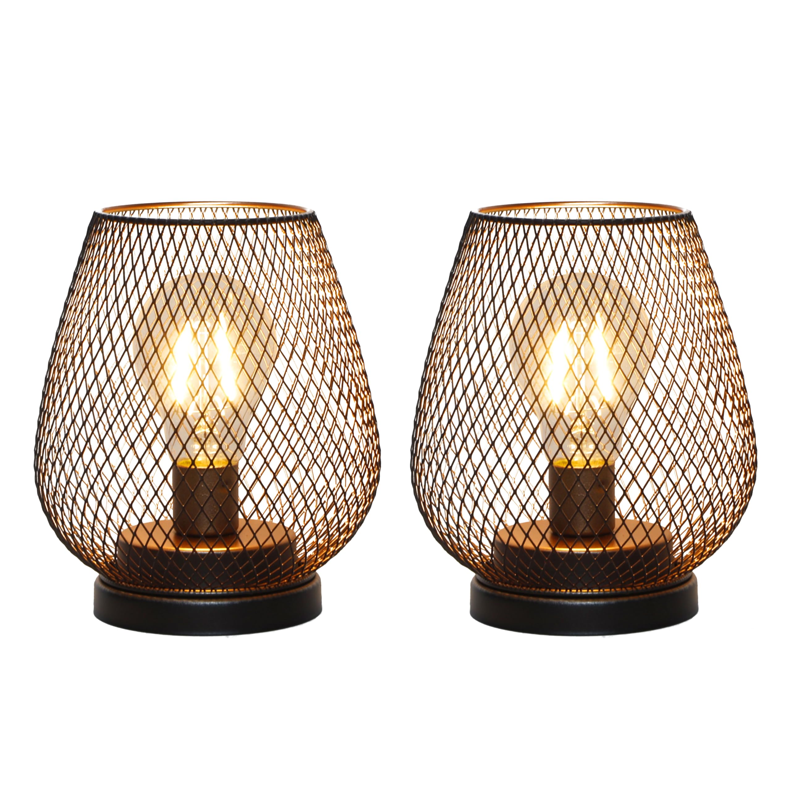 Trirocks Bronze Set Of 2 Set Of 2 Outdoor Vintage Decorative Battery Operated Table Lamp, Metal Cage Cordless Lanterns With Led Bulb For Weddings, Parties, Patio, Events For Indoors Shelf Decor
