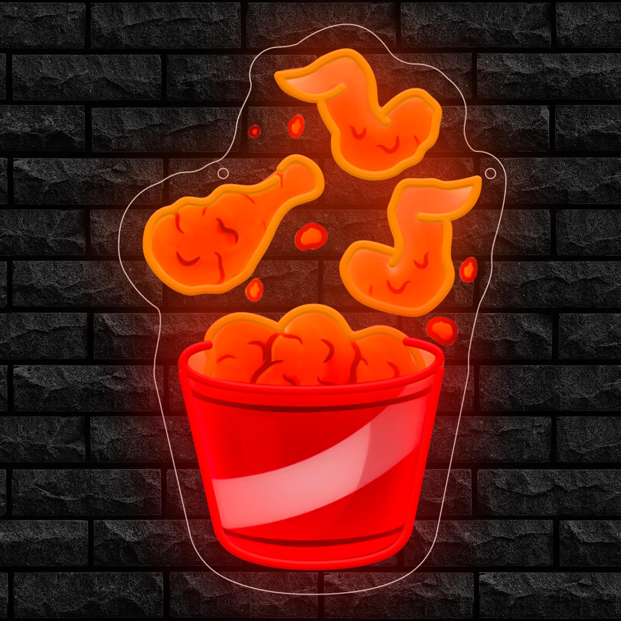 Insegna al neon con gamba di pollo fritto per la decorazione della parete della stanza del cinema, luce al neon stampata UV colorata, opera d'arte a LED per bar, camera da letto, sala giochi