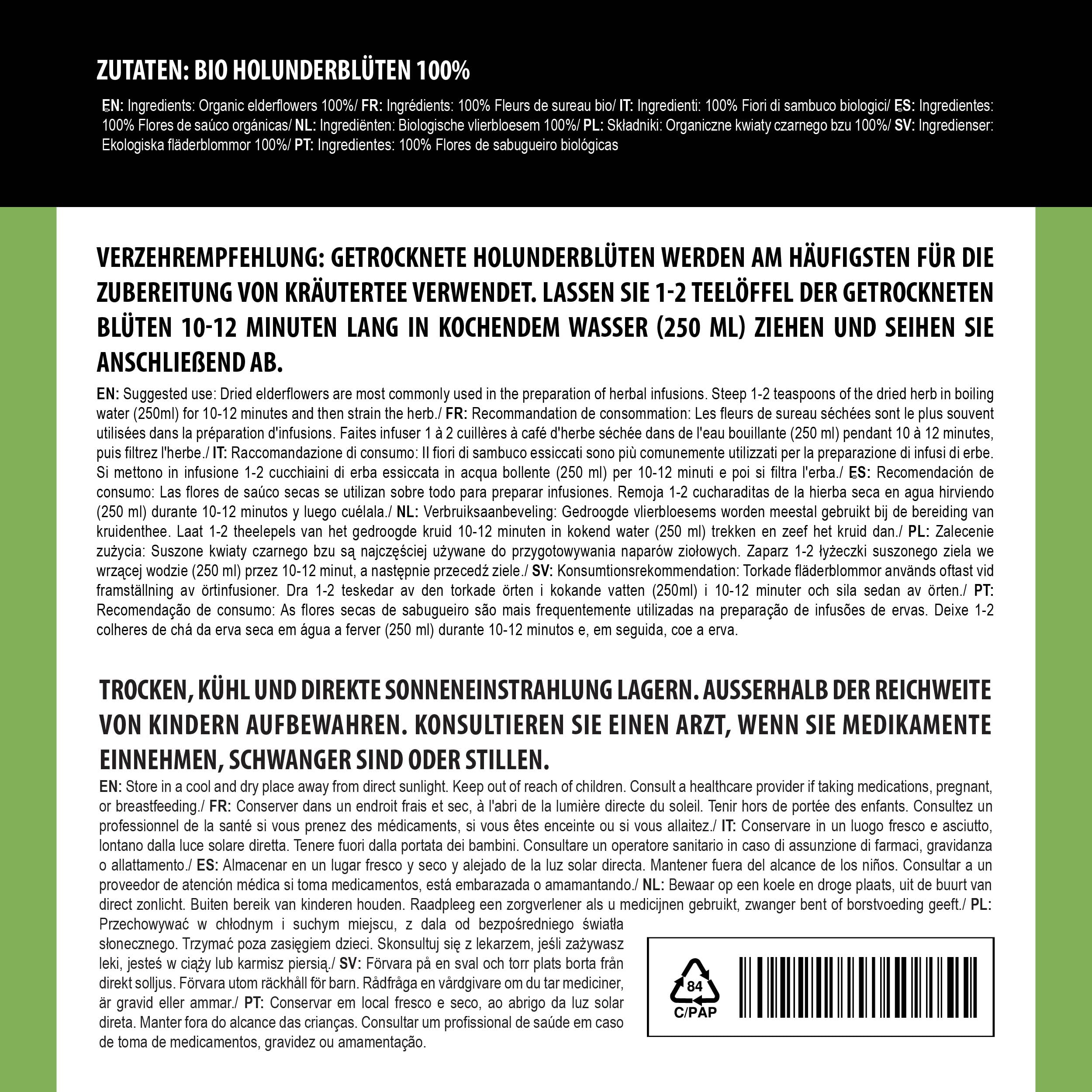 Alpi Nature Holunderblütentee BIO 500g, Holunderblüten getrocknet, Holunderblüten Tee lose (Packung mit 2)