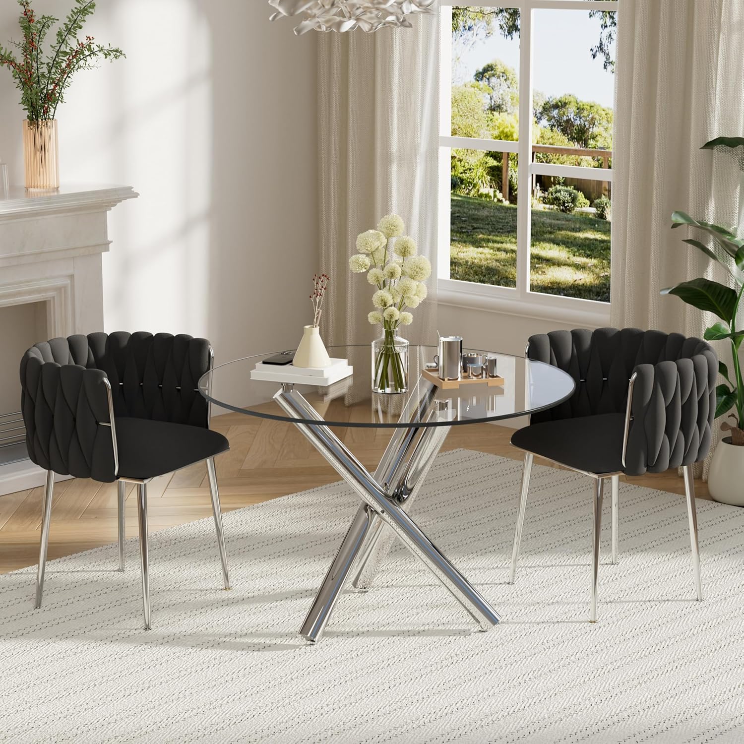 Modern Luxury Round Glass Dining Table Set for 2, 36 Jamaica Ubuy