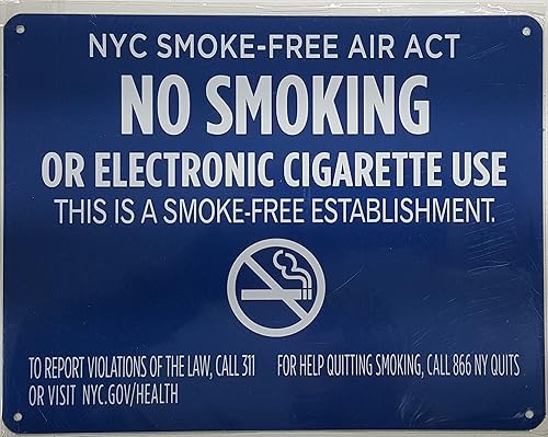 Miniatura 2 de Letrero de la ley libre de humo de la ciudad de Nueva York de Nueva York "No fumar o uso de cigarrillos eléctricos" para el establecimiento (8.5 x