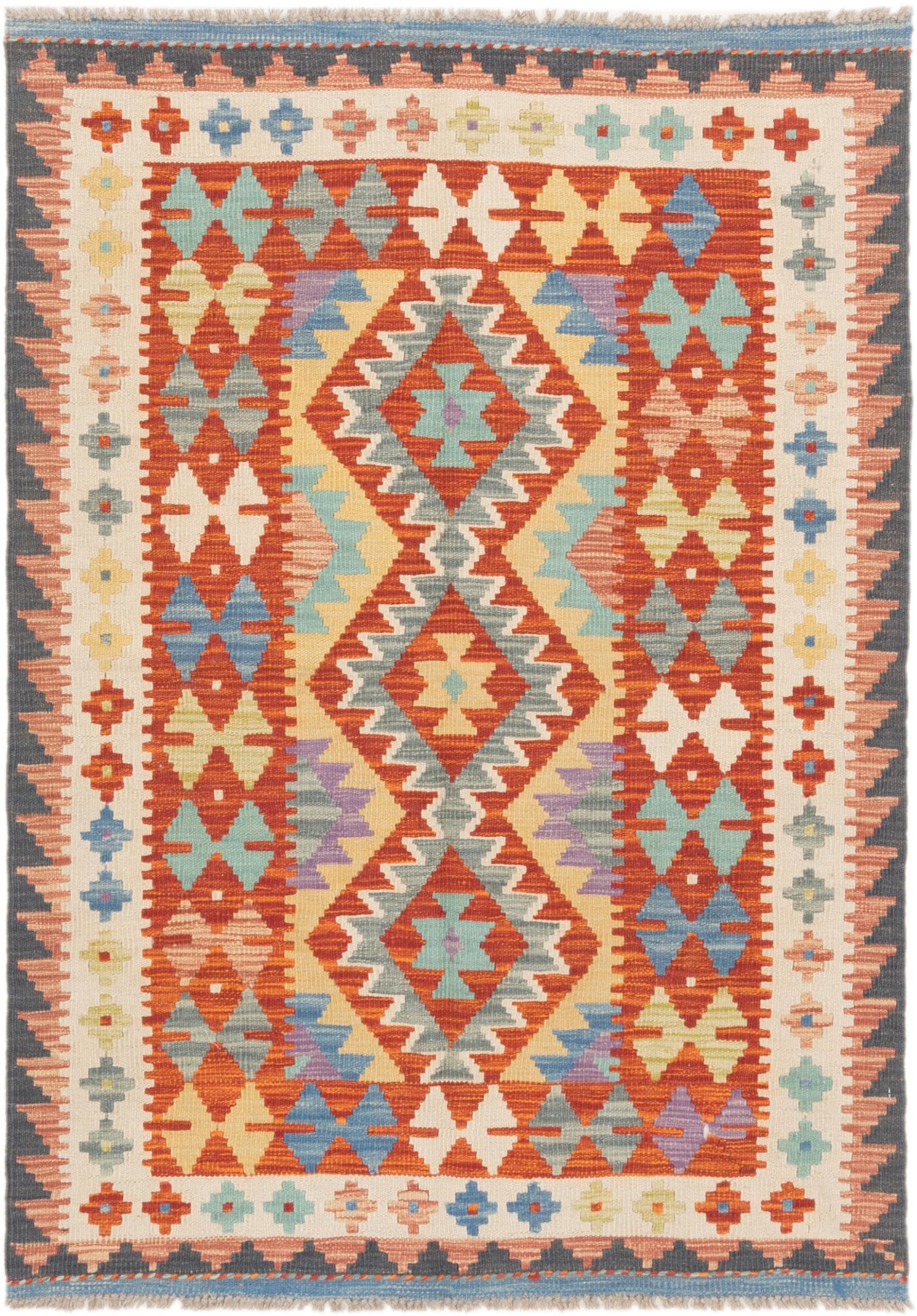 Tapis d'Orient Kilim Afghan tissé main en pure laine 104x147 cm