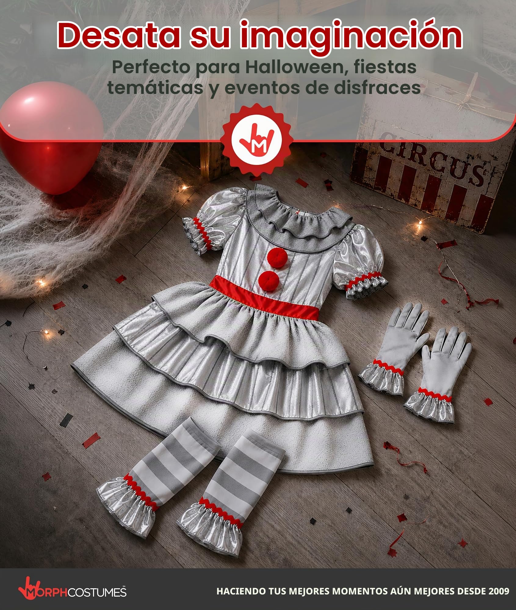 Morph Disfraz de payaso aterrador para niños, disfraz de payaso aterrador, disfraces de Halloween para niñas, disfraces de Halloween para niños