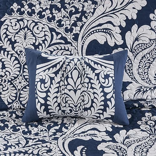 Miniatura 10 de Madison Park Vienna - Edredón reversible de algodón, diseño de costuras de lujo para todas las estaciones, colcha transpirable, fundas de almohada,