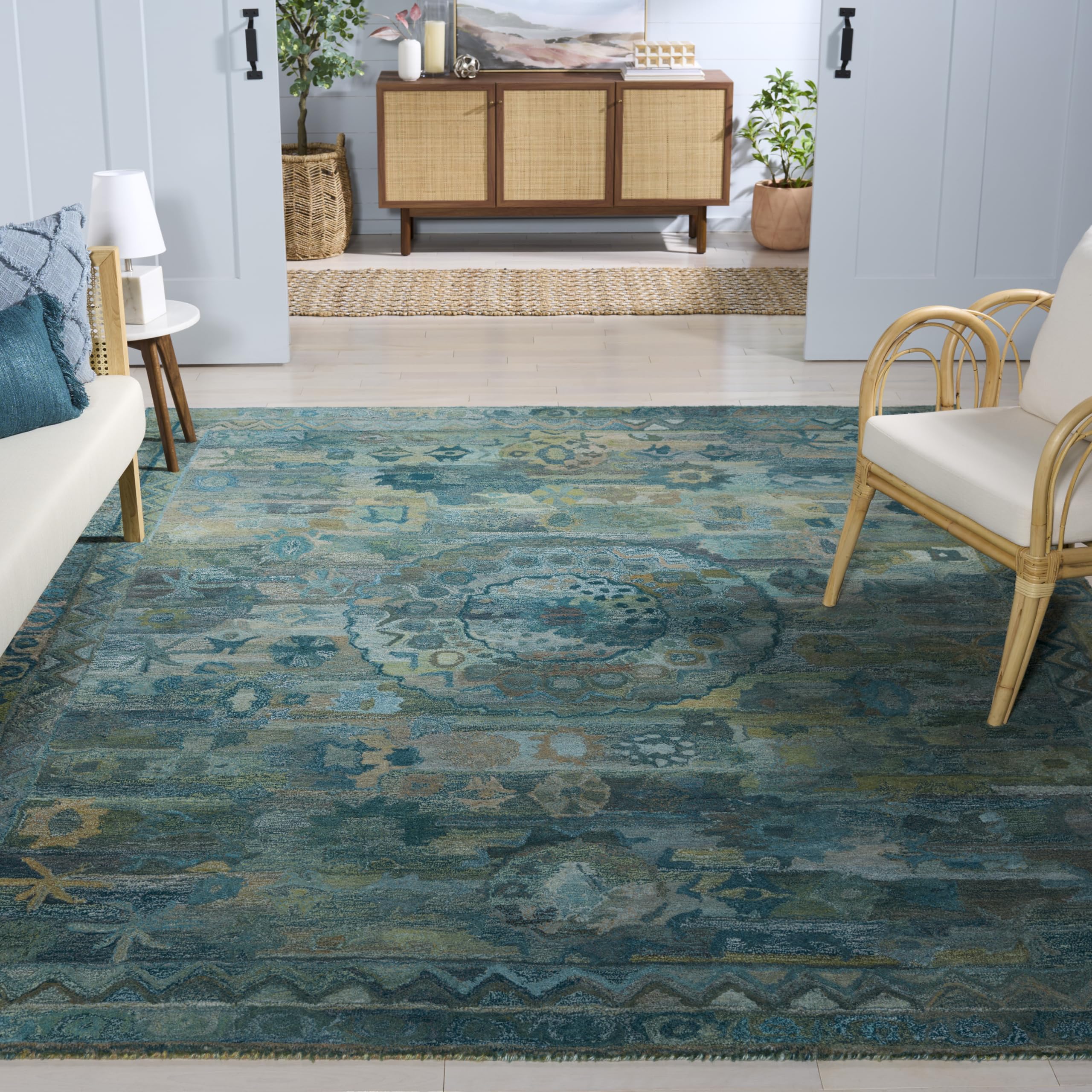 SAFAVIEH Area Rug 9x12 - Anatolia Collection - Large - Aqua & Green, Handmade, Ideal for Living Room, Bedroom, Dining Space (AN411Y)