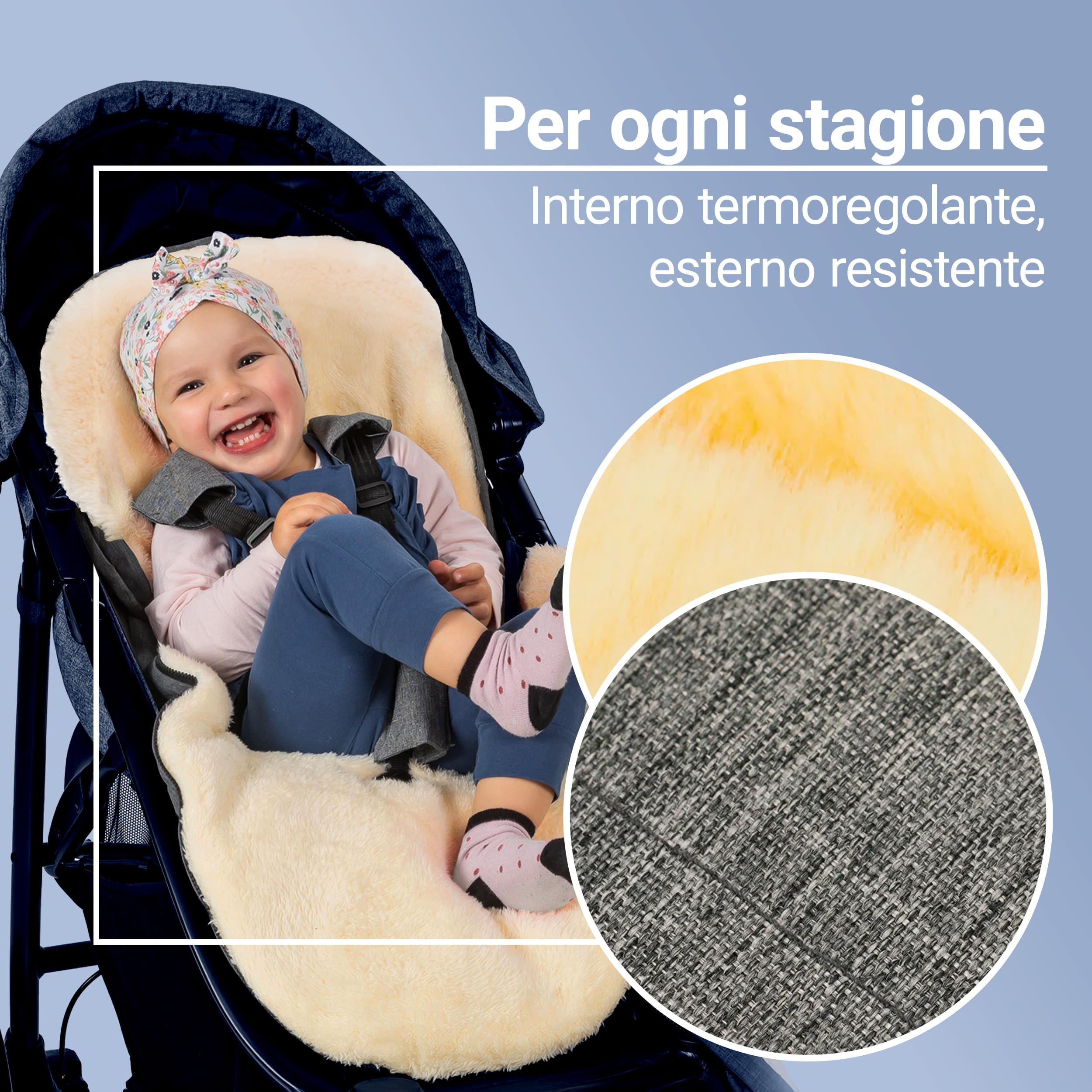 Zamboo Sacco a Pelo Invernale in Pelliccia D'agnello 2in1 - Coprigambe Passeggino Universale e Copriseduta Passeggino e Carrozzina per Bambini - Grigio