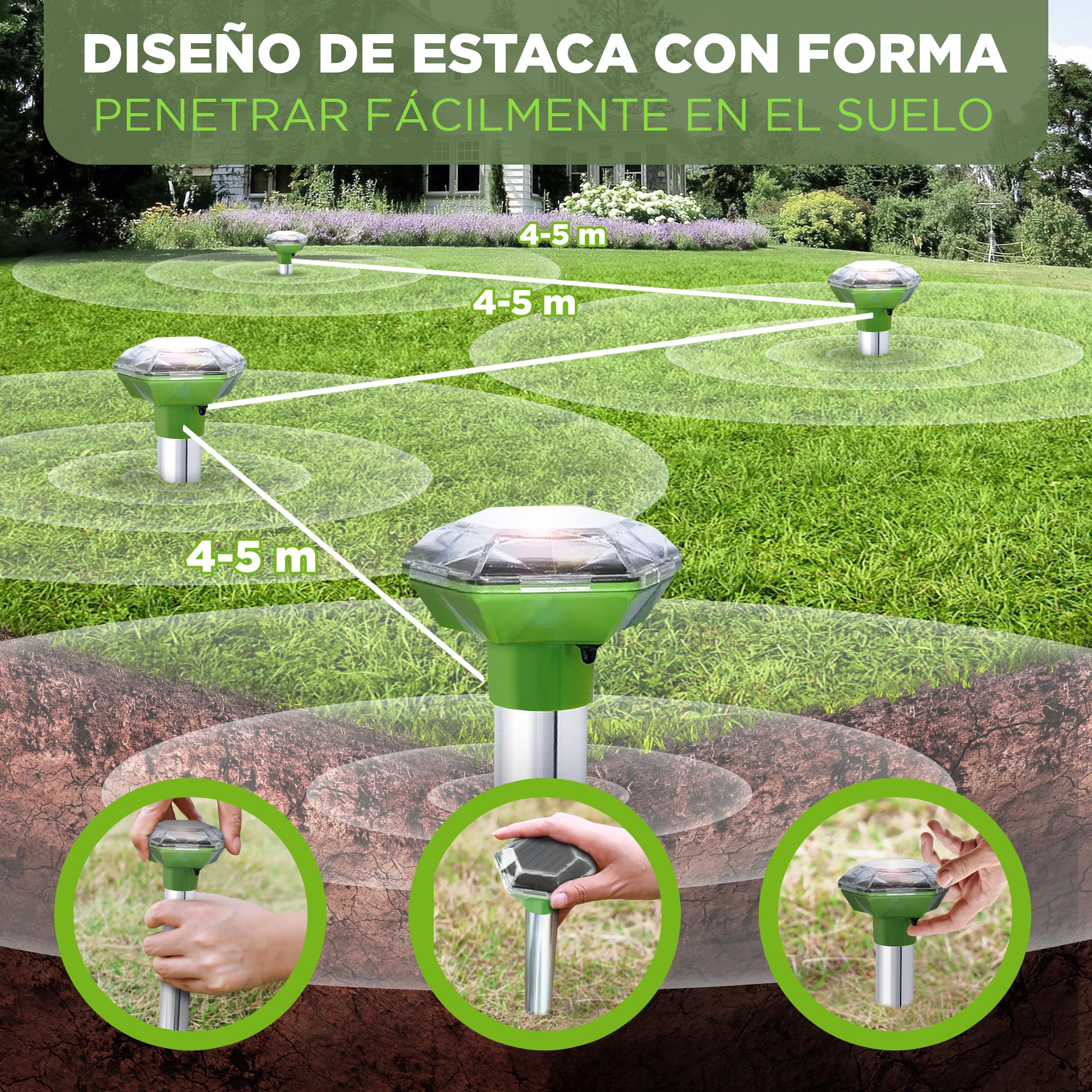 ISOTRONIC Repelente para Topos, topillos y Serpientes: Repelente Solar con estaca para jardín. Alcance Efectivo de 1000 m² (2 Unidades).