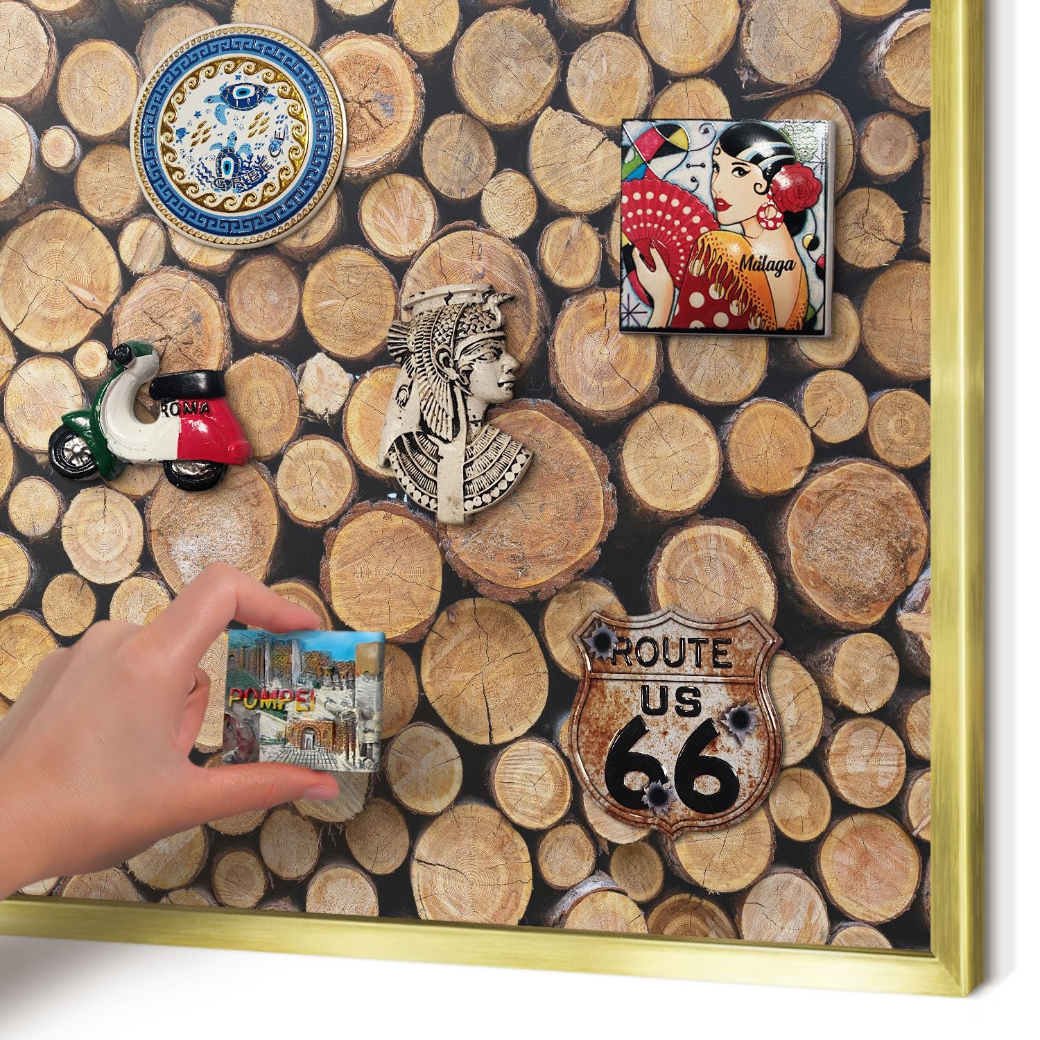 Panel Magnético 60x40 cm | con Marco Dorado | Círculos De Madera | Montaje Fácil | Pizarra de Pared | Para Restaurante y Bar | Expositor para Menú, Ofertas del Día