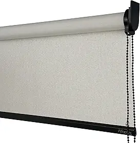Cortina Persiana Rolo Blackout Linho Natural SOB MEDIDA comando lado DIREITO (SEM BANDÔ) (Linho Natural - Acabamento Preto, 1,30 (lar) x 1,40 (alt))