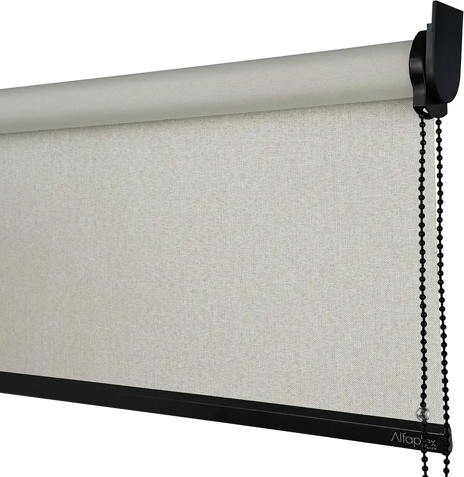 Cortina Persiana Rolo Blackout Linho Natural SOB MEDIDA comando lado DIREITO (SEM BANDÔ) (Linho Natural - Acabamento Preto, 1,50 (lar) x 1,50 (alt))