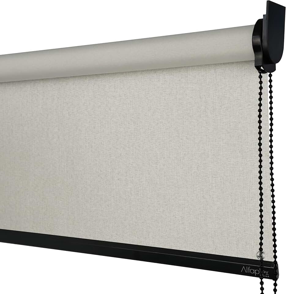 Cortina Persiana Rolo Blackout Linho Natural SOB MEDIDA comando lado DIREITO (SEM BANDÔ) (Linho Natural - Acabamento Preto, 1,70 (lar) x 2,10 (alt))