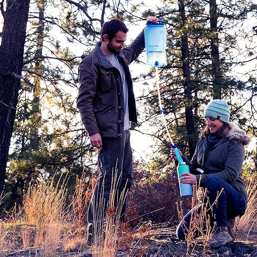 Miniatura 7 de SimPure Filtro de agua por gravedad, purificador de agua portátil alimentado por gravedad con bolsa de 3 L, correa de árbol, equipo de supervivencia