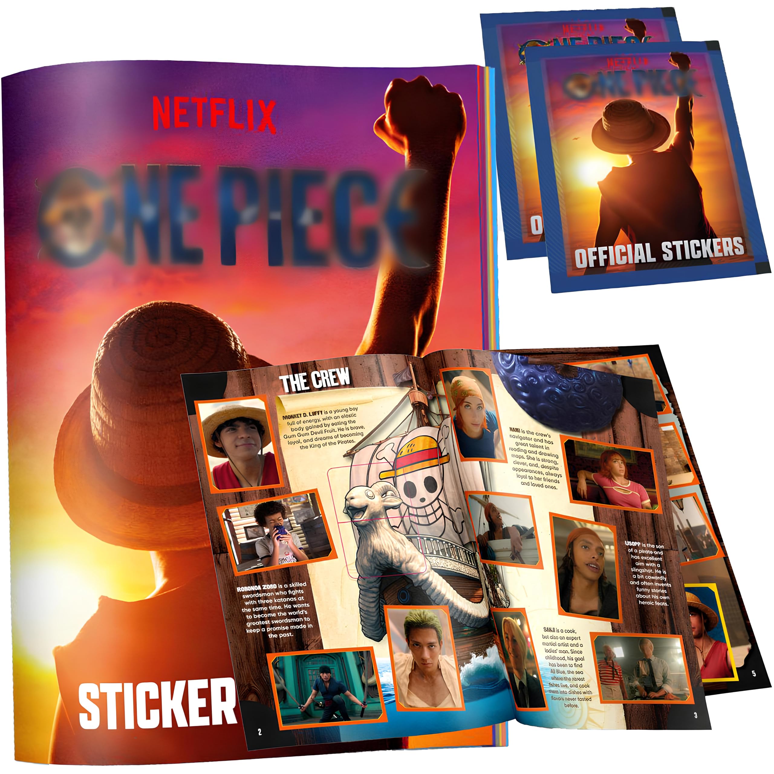 ONE PIECE Album con 2 Bustine di Figurine, Official Sticker Album Netflix