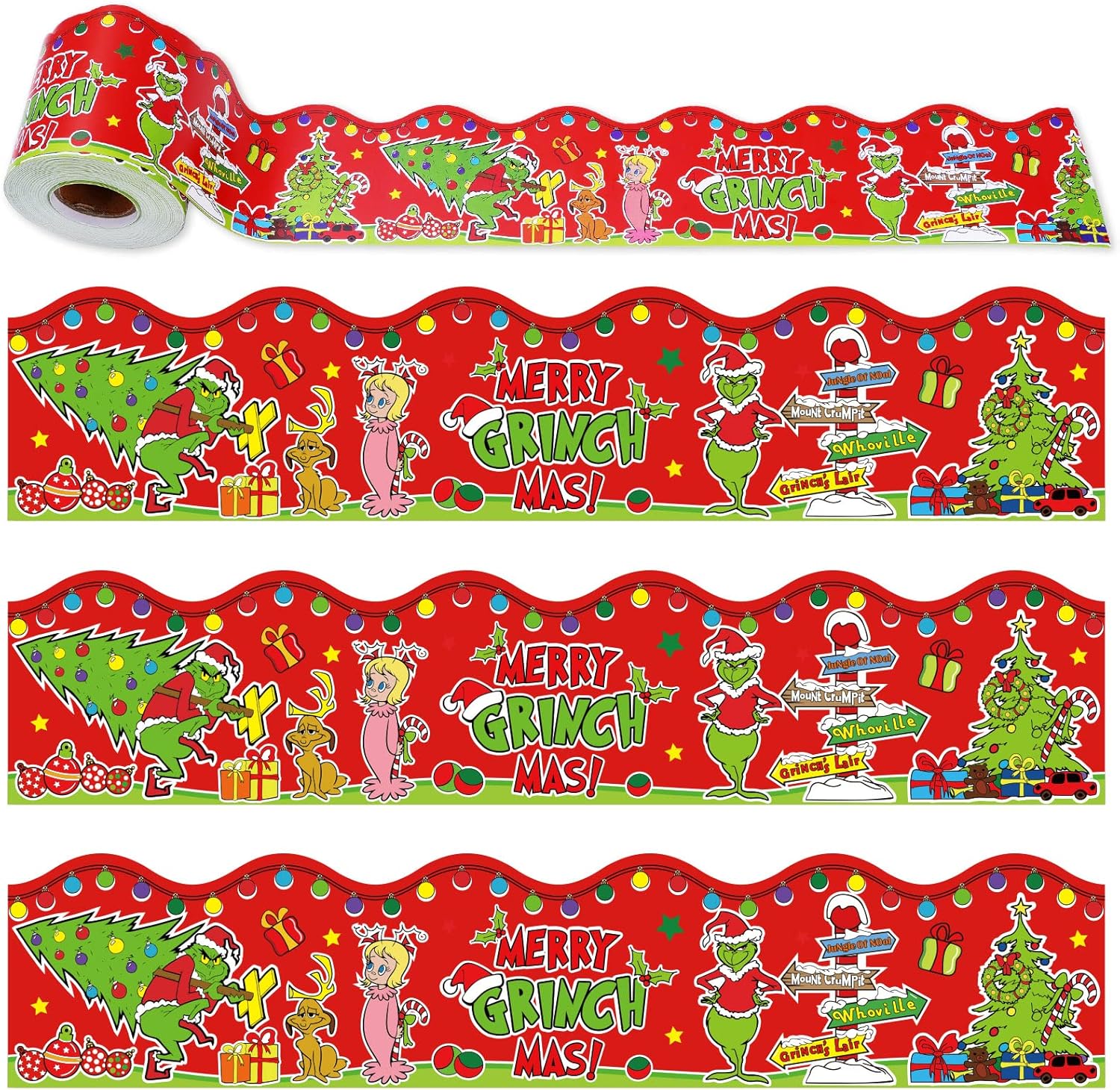 Whaline 65.6ft Christmas Bulletin Board Borders Red Green