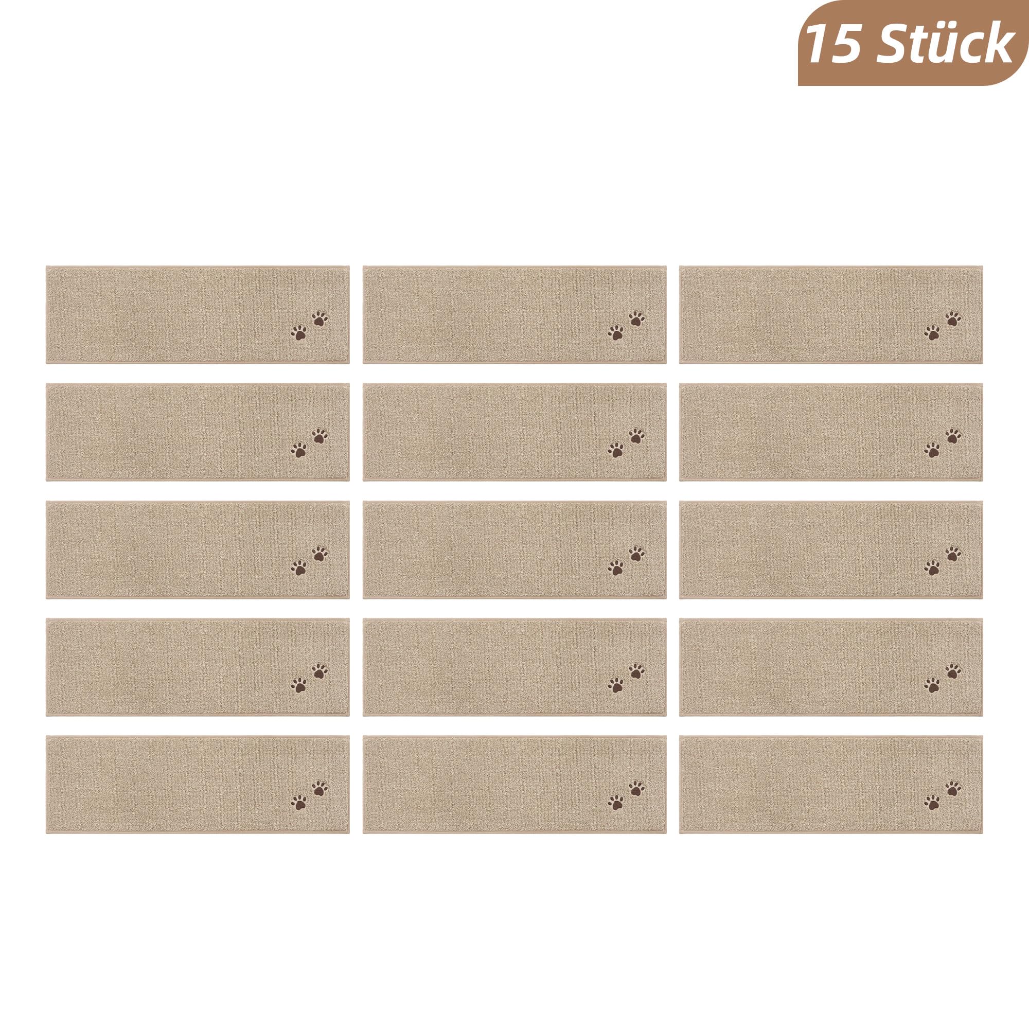BEQHAUSE Tappetini per gradini, per interni, antiscivolo, 15 pezzi, lavabili in lavatrice, per bambini, anziani e animali domestici, 100% poliestere TPE, schienale 22 x 70 cm, beige