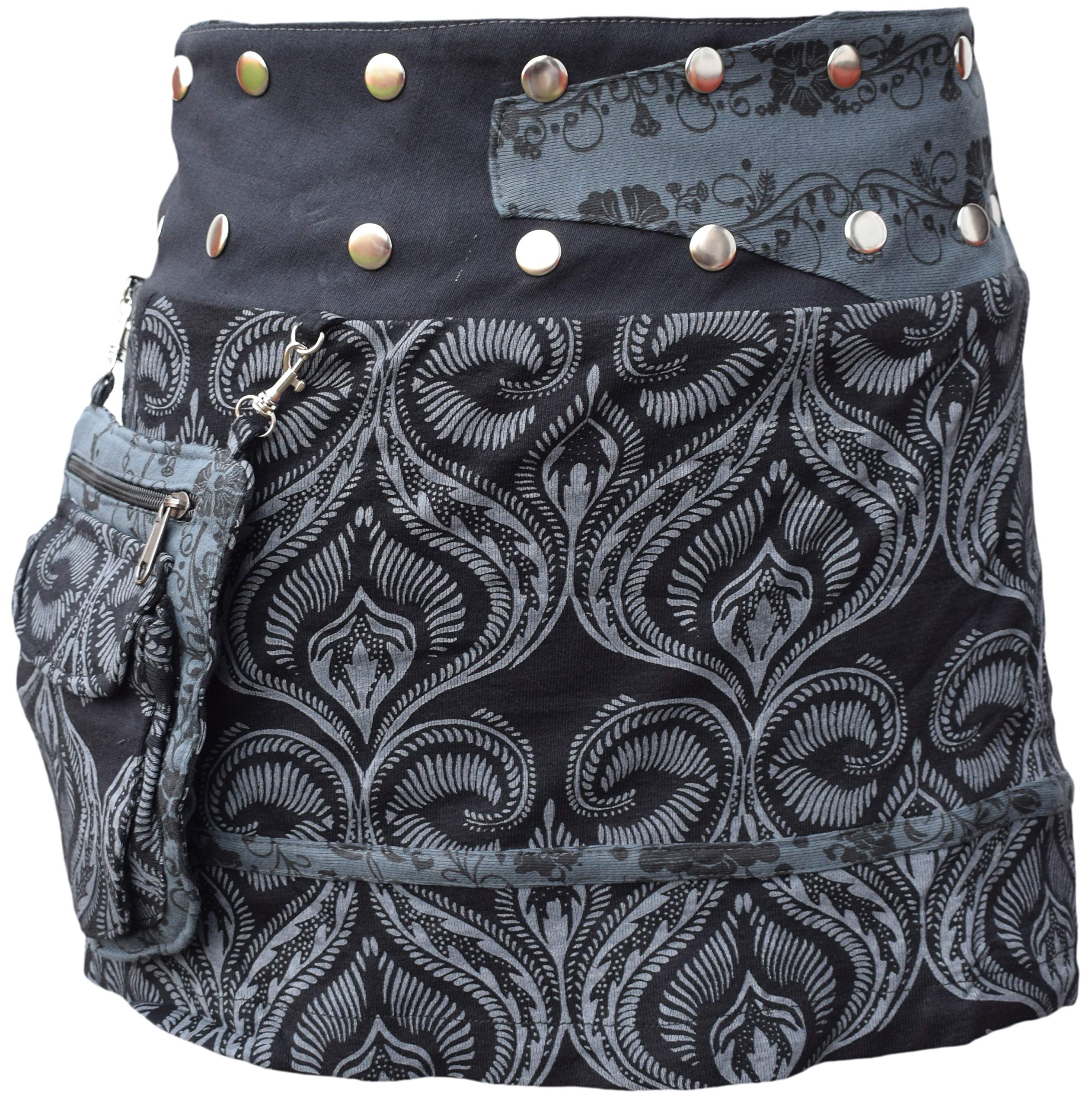 Gheri Jupe courte en coton réversible avec poche amovible et motif floral
