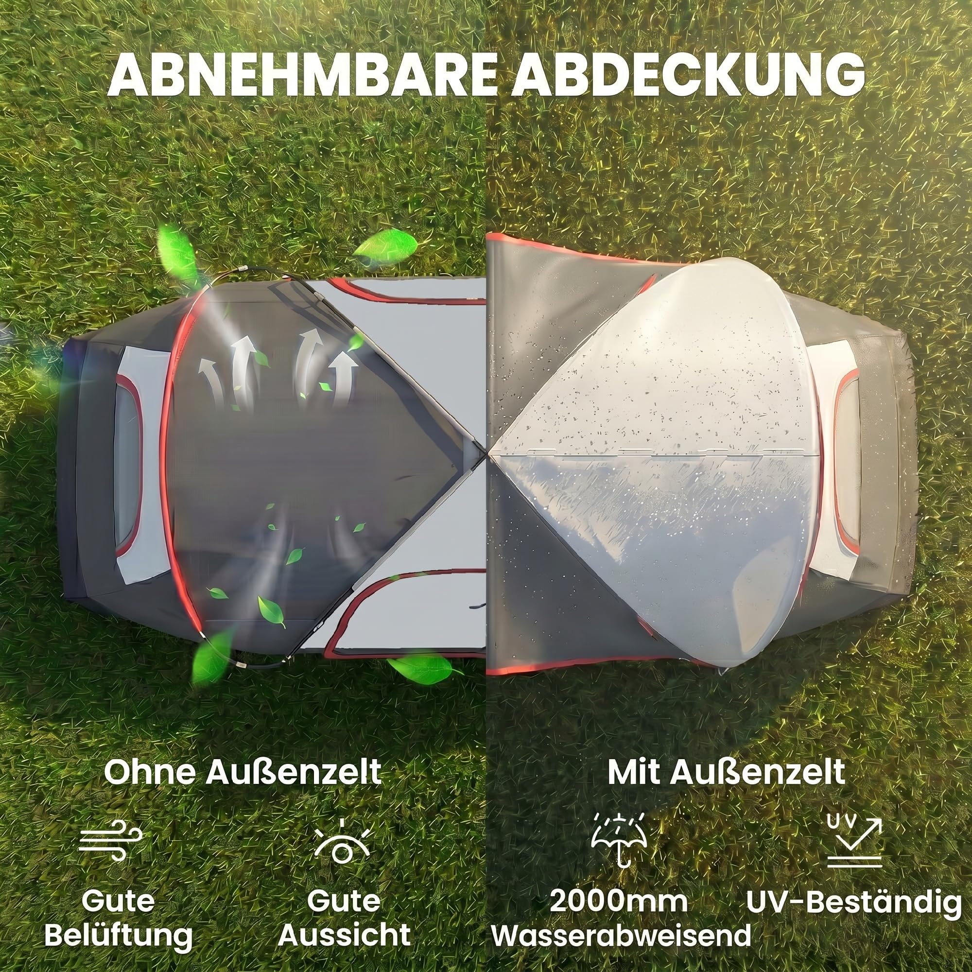 Outsunny Campingzelt, Tunnelzelt für 6-8 Personen, mit Lichthaken, Meshfenster, 2 Räumen Winddicht Familienzelt mit Tragetasche, 2000mm Wassersäule Gruppenzelt für Camping, Garten