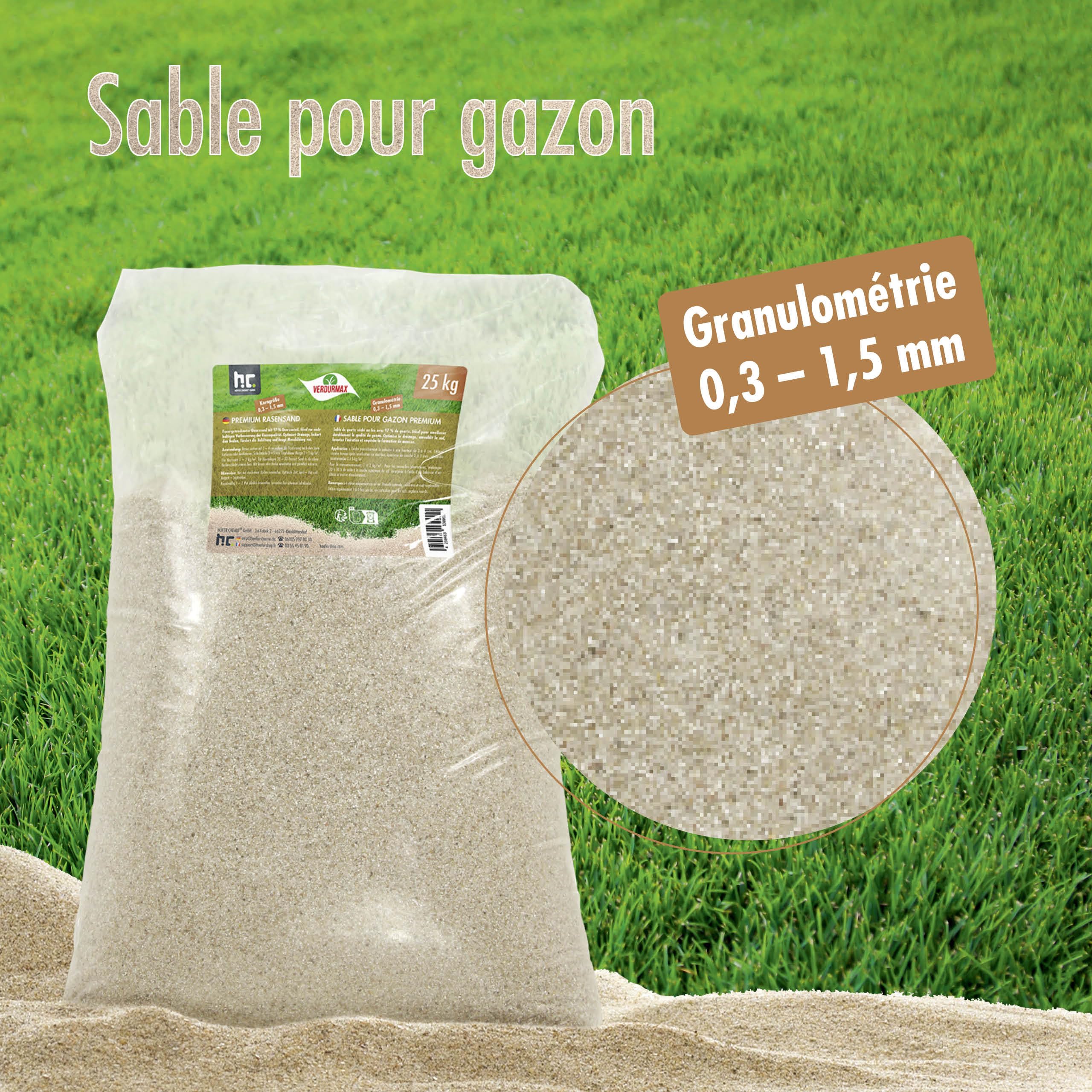 Sable pour Gazon 25 kg 0,3–1,5 mm – Sable de Quartz Séché au Feu Pureté 97% – Drainage, Aération et Top-Dressing Pelouse