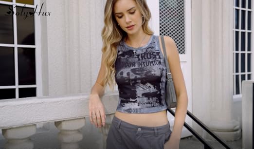 SOLY HUX Women's Graphic Tank Tops Y2k Gothic Scoop Neck