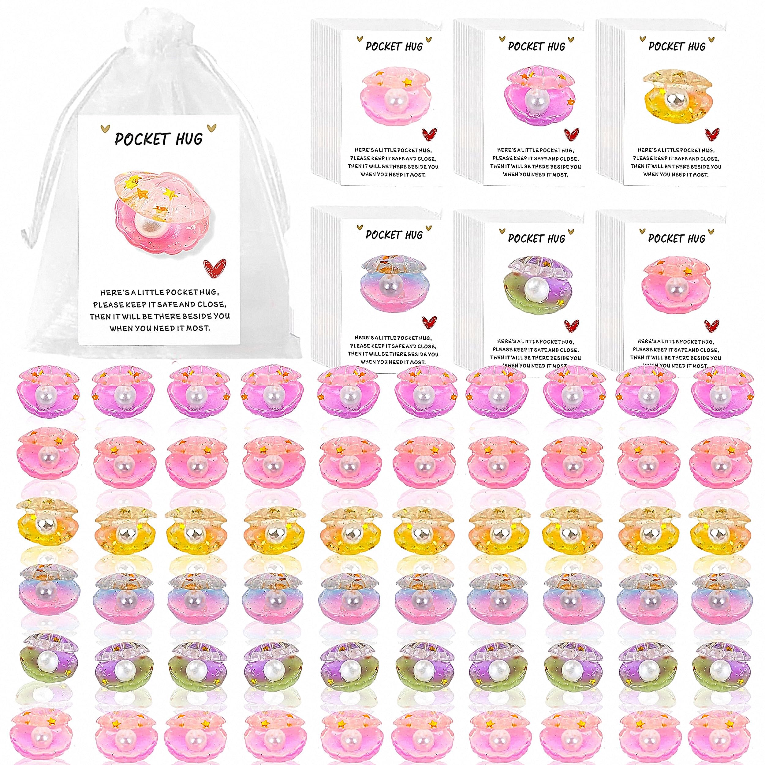 60 Sets Pocket Hug Token Bulk shell Cute Mini Encouragement Gifts Small Thank You Gifts Bulk with Pocket Hug Cards for Friends Family Coworkers Loved Ones Nurses Party Favors
