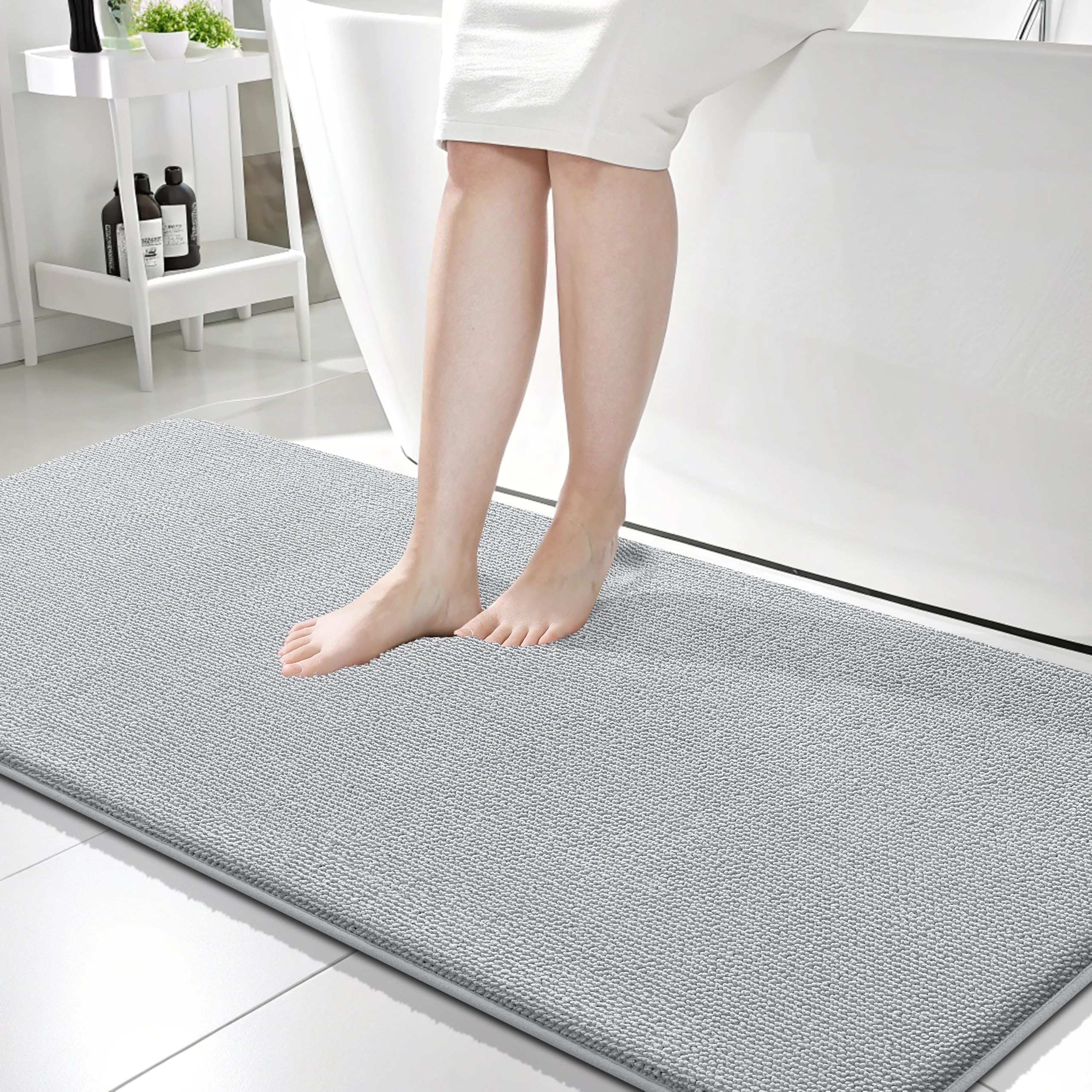 OLANLY Memory Foam Bathroom Runner Rugs 59x24, Long Bath Mats, Light Grey
