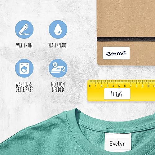 Miniatura 2 de Etiquetas de ropa sin planchado para niños, impermeables y autoadhesivas para ropa para escribir, etiquetas multiusos para campamento, guardería,