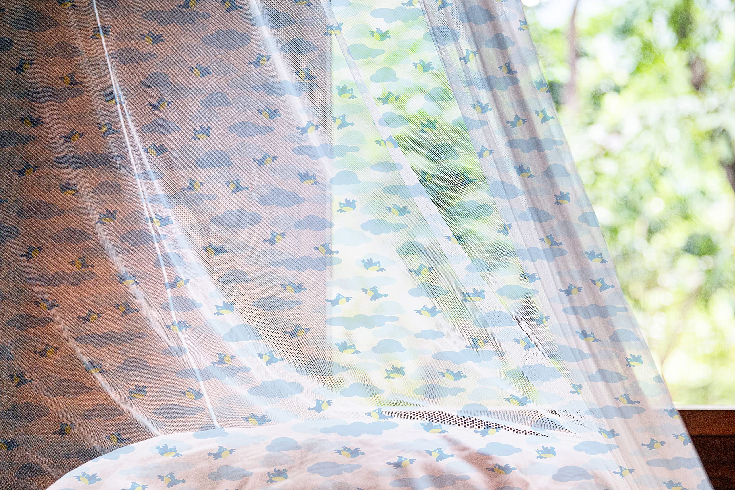 AmbesonneAnimals Tulle Curtains with Rod Pocket, Theme Pattern of Birds Flying on Clouds in Cartoon Style Skyview, Sheer Drape for Wedding Party 2 Panels, 108" x 63", Multicolor