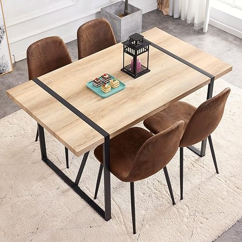 Miniatura 7 de Ebullient Juego de mesa de comedor para 4, moderna mesa de comedor rectangular, juego de mesa de comedor de madera de 55 pulgadas y sillas
