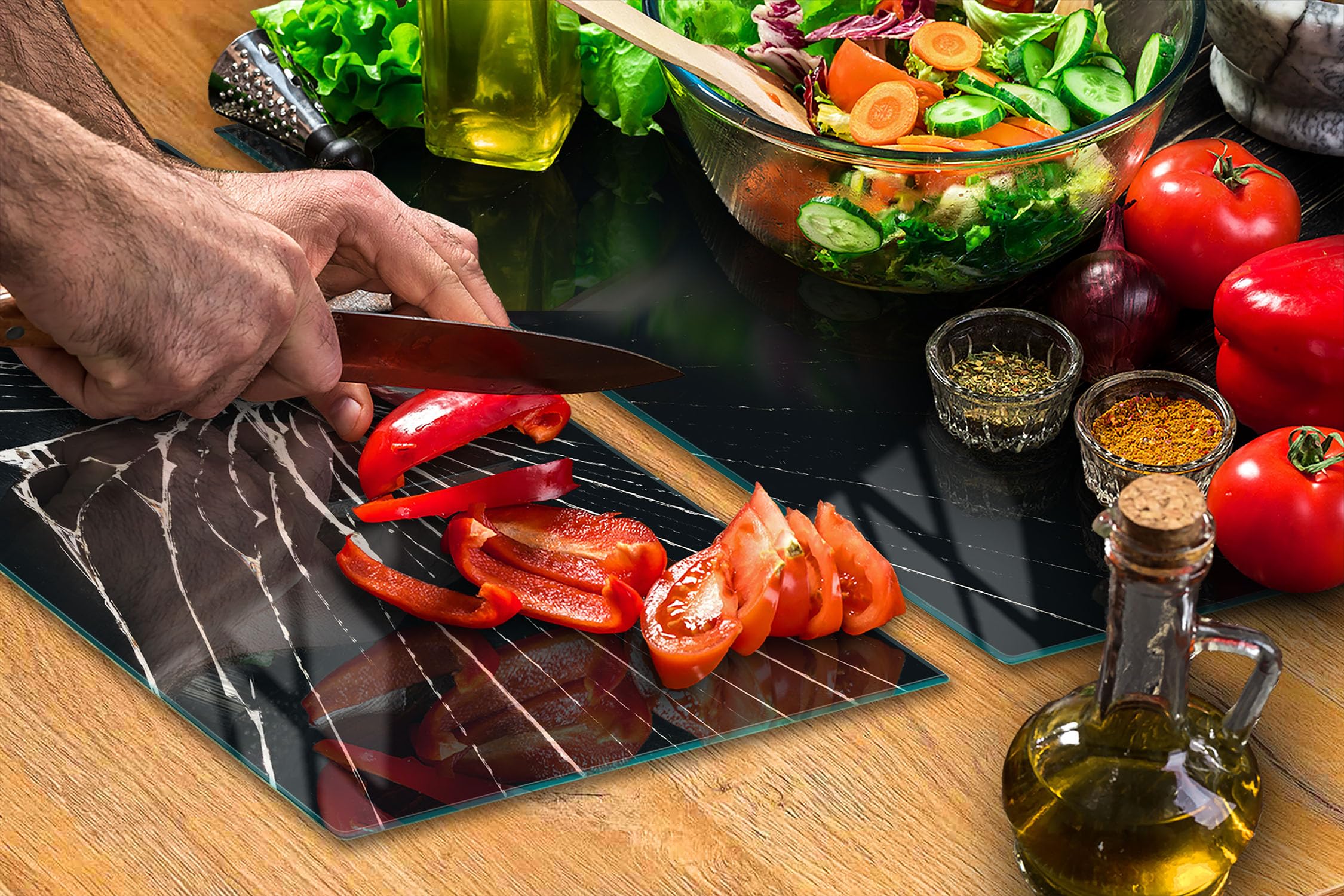 TMK ArtDeko Placa protectora de vitrocerámica 75 x 52 cm 2 pieza cocina eléctrica universal para inducción protección contra salpicaduras tabla de cortar de vidrio templado, Pedazo