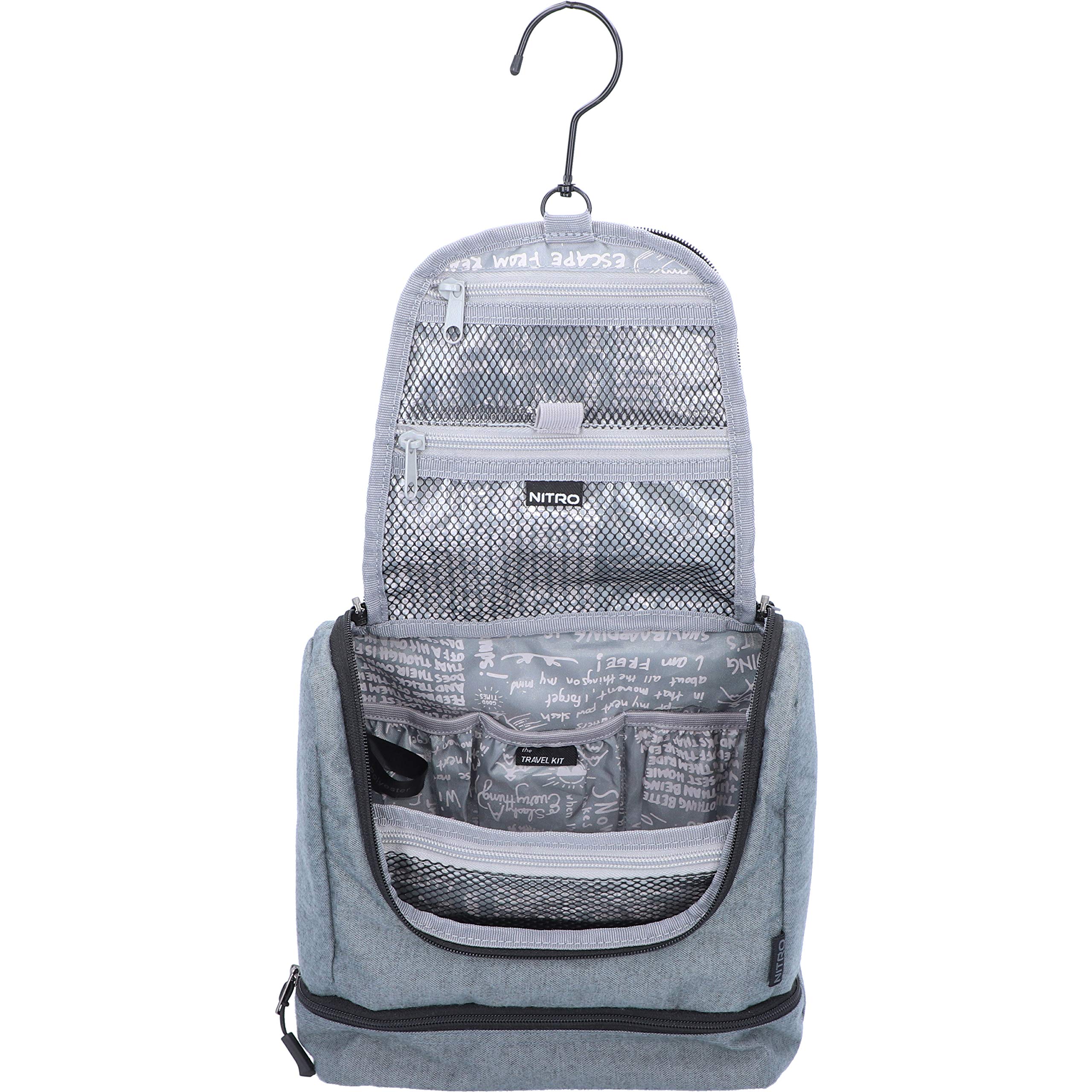 Nitro Travel Kit stylowa kosmetyczka podróżna z dodatkową kieszenią na dno, kosmetyczka do zawieszenia, z wieloma schowkami, na podróż i kemping, 25 x 24 x 11 cm, Black Noise, 25x24x11 cm, Zestaw